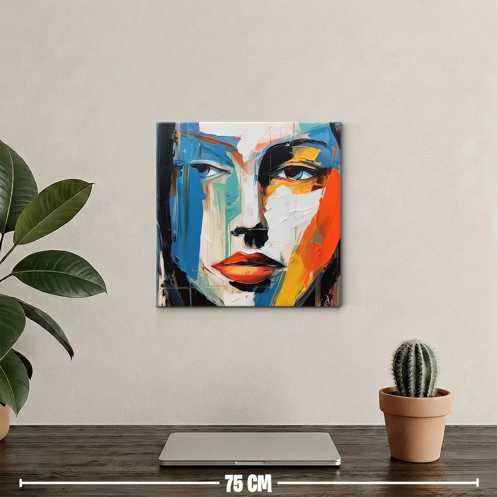 Cuadro abstracto con rostro expresivo en tonos vibrantes — miniatura 2
