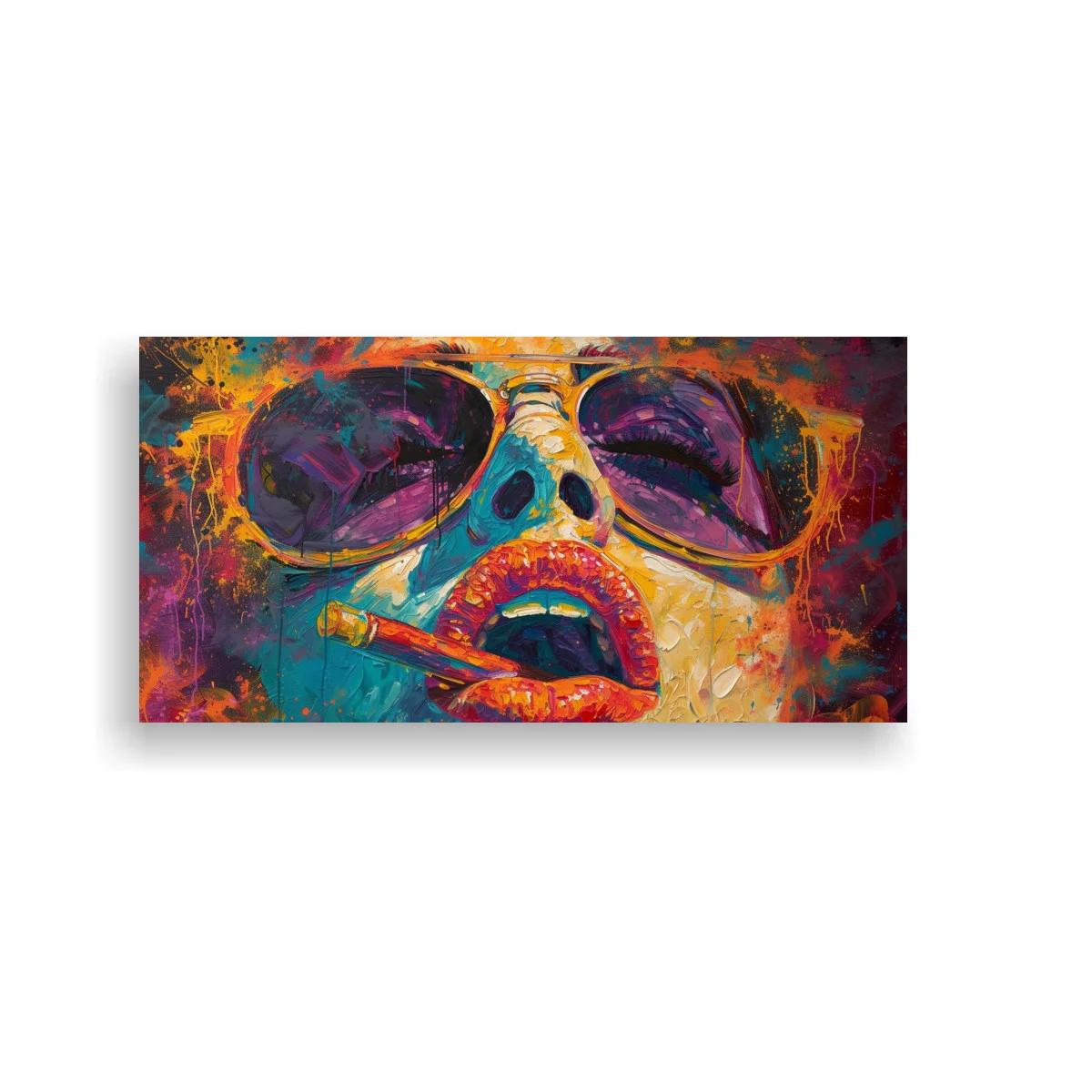 Cuadro calavera con gafas de sol y cigarro