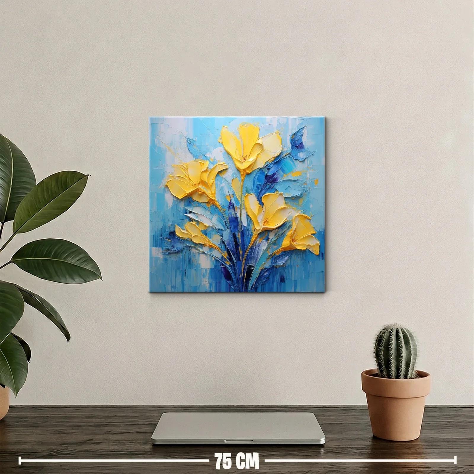 Cuadro floral vibrante con tonos amarillos y azules — miniatura 2