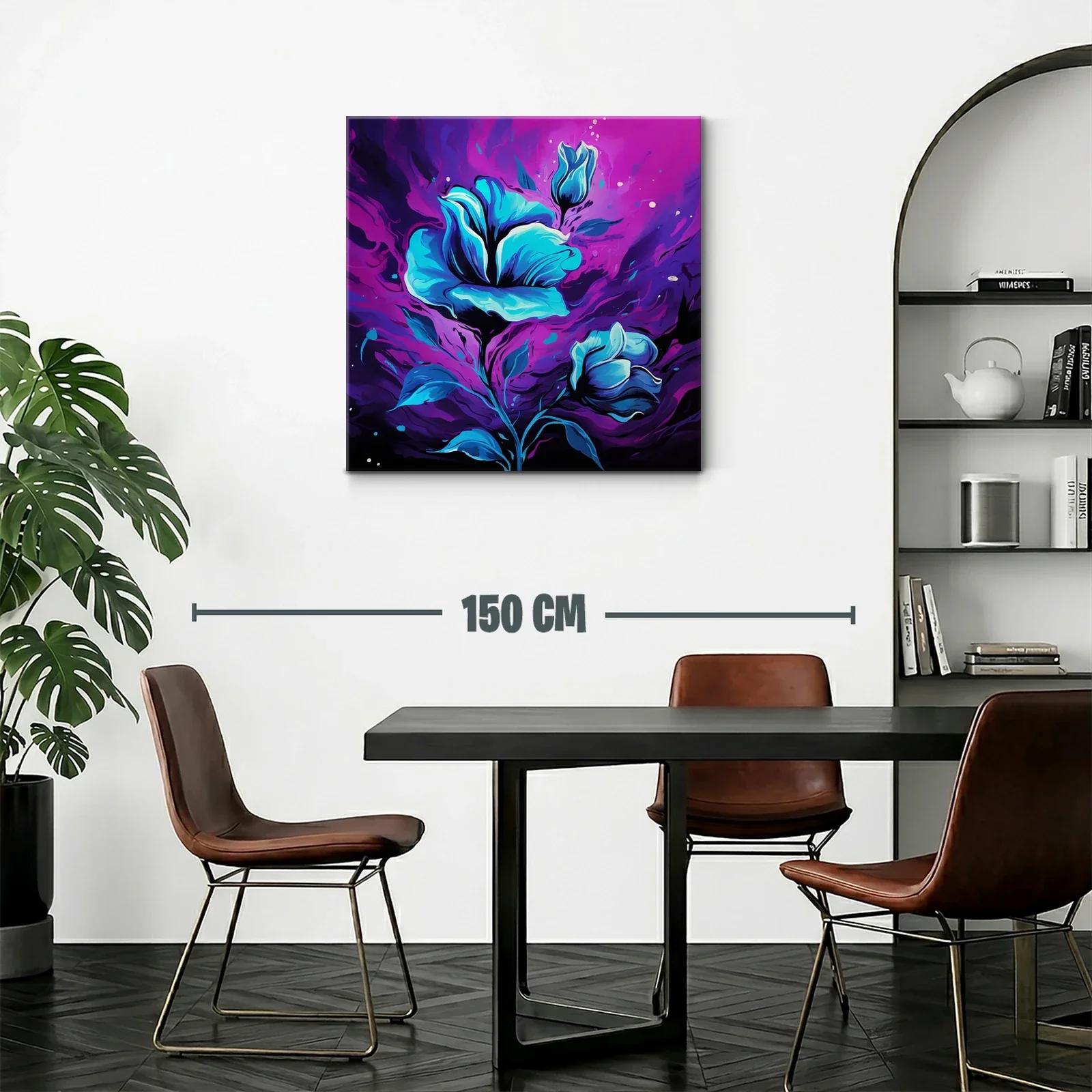 Flores azules vibrantes sobre fondo púrpura dinámico — miniatura 2