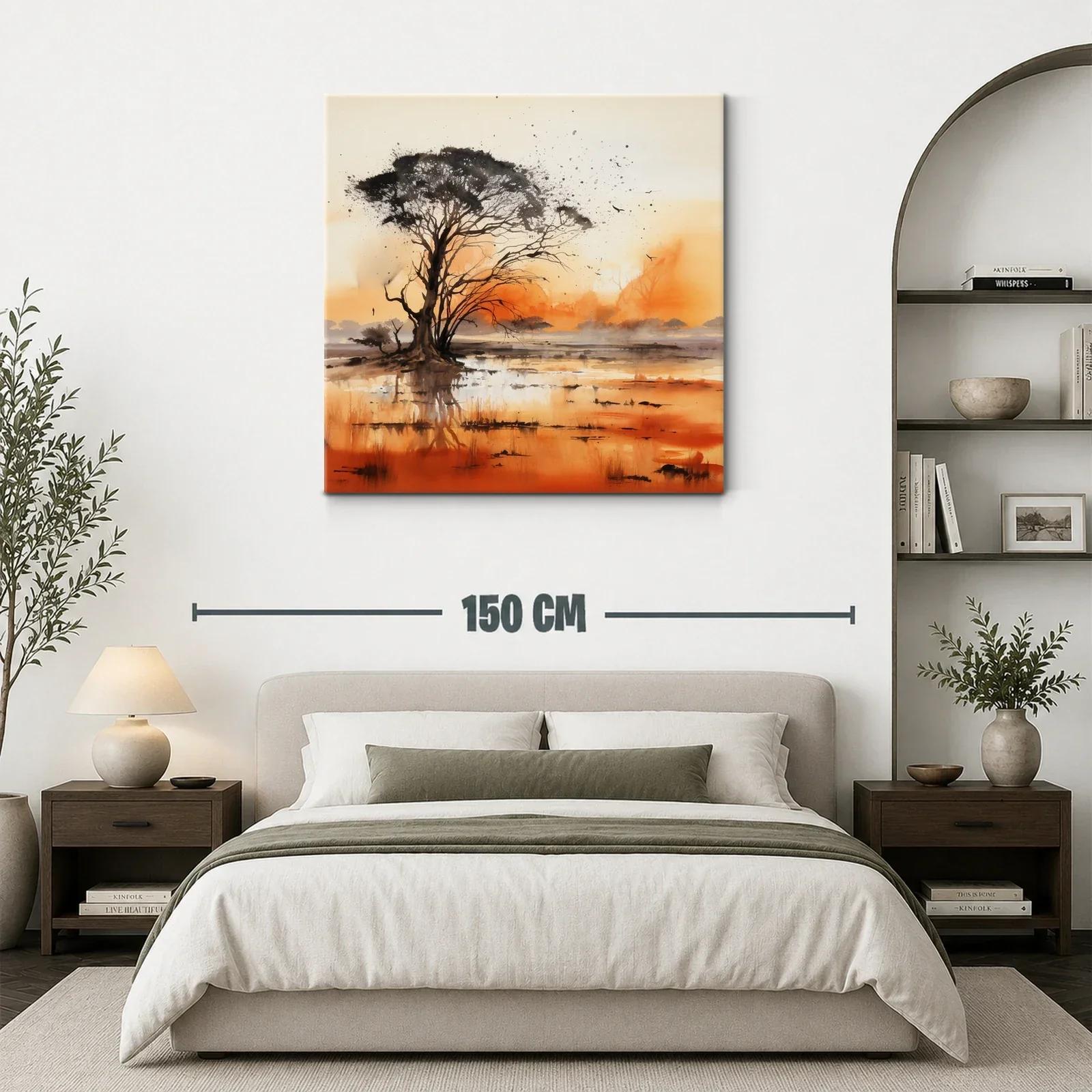 Paisaje sereno con árbol y reflejos en tonos cálidos — miniatura 3