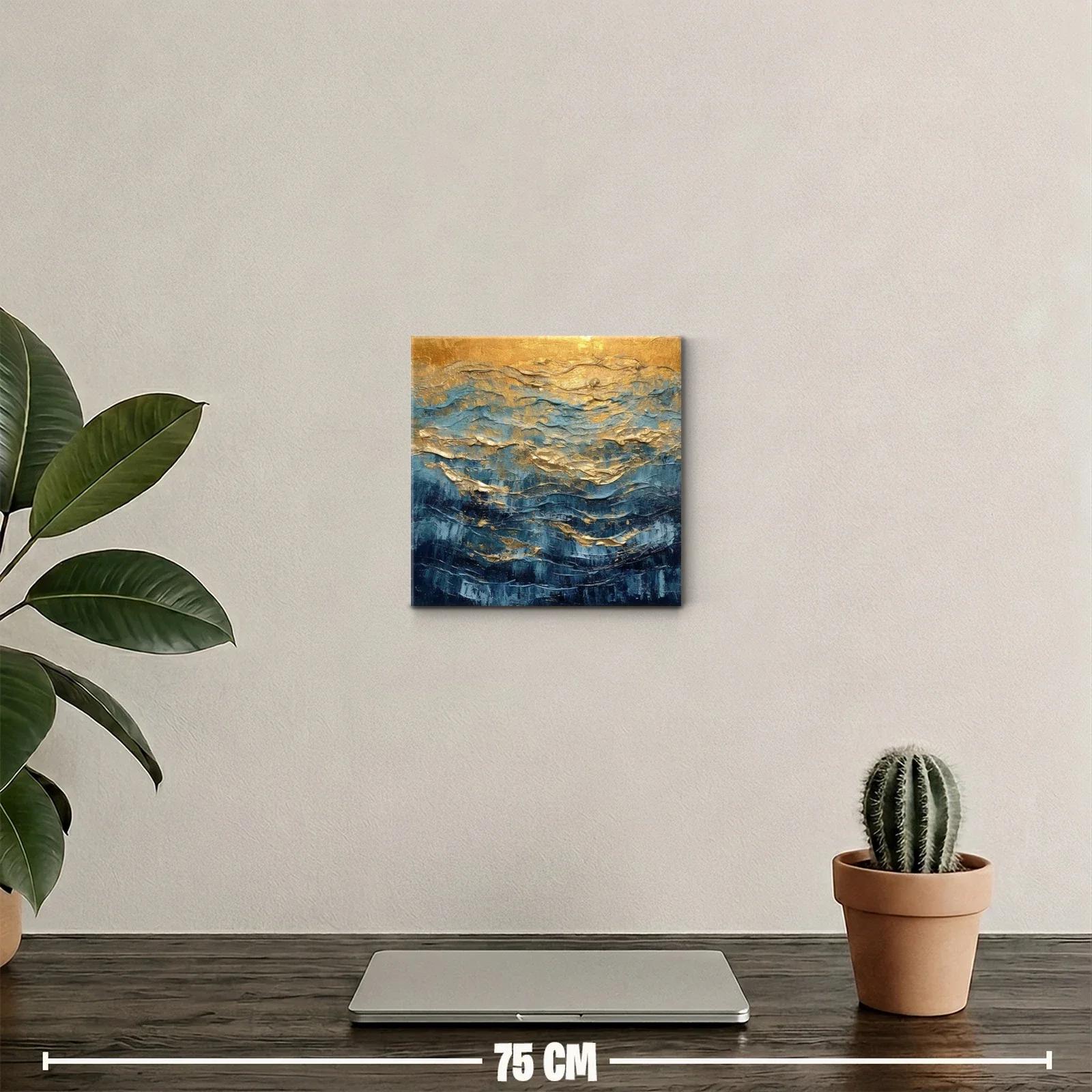 Cuadro abstracto con tonos dorados y azules vibrantes — miniatura 2