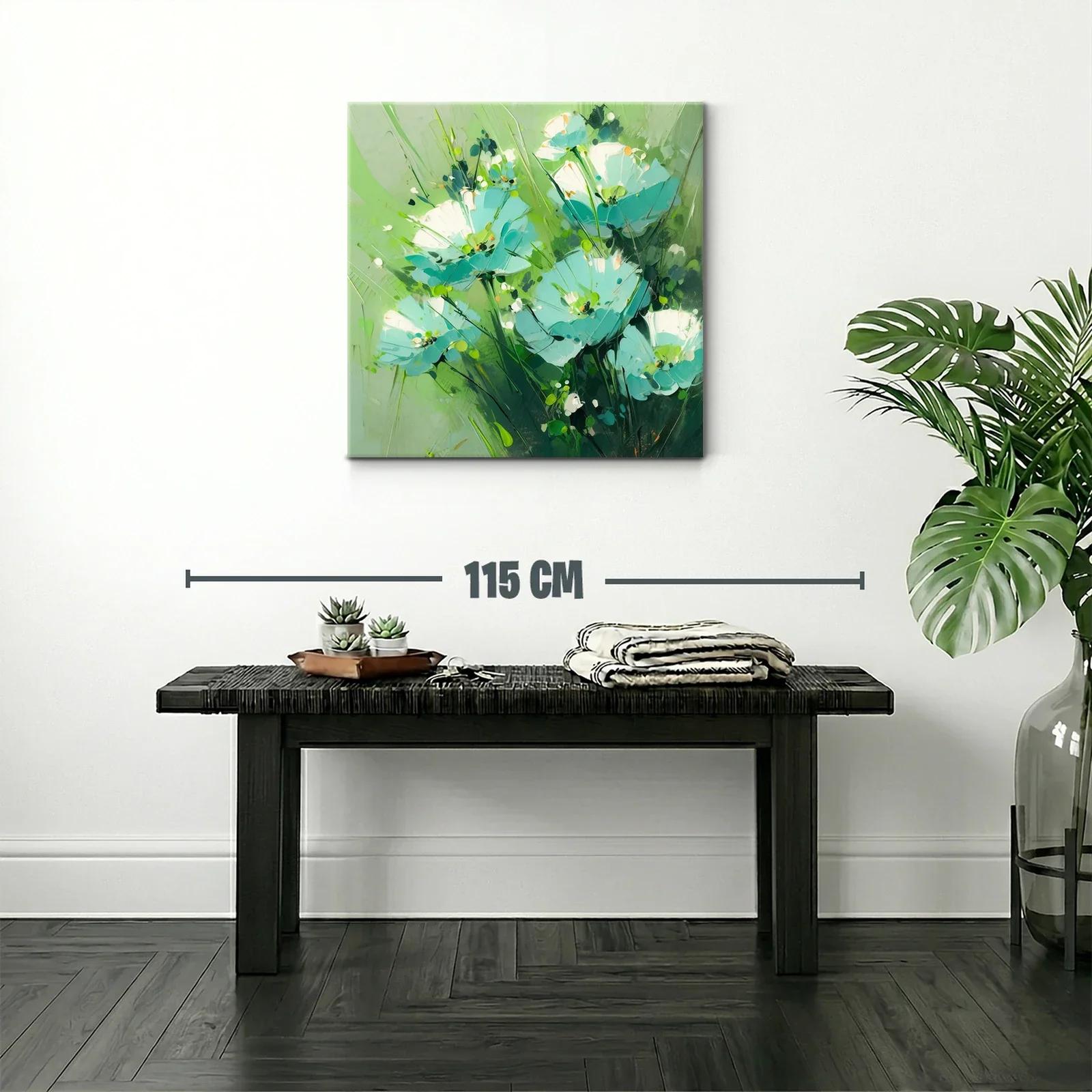 Cuadro floral con vibrantes tonos verdes y azules delicados — miniatura 2