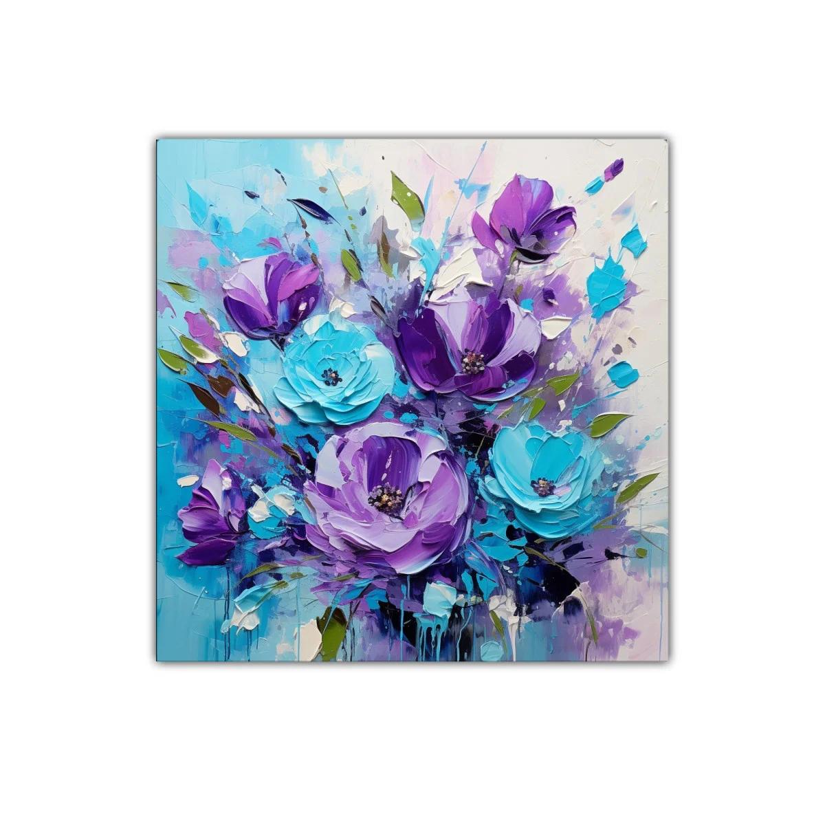 Cuadro Floral en Tonos Morados y Azules Vibrantes