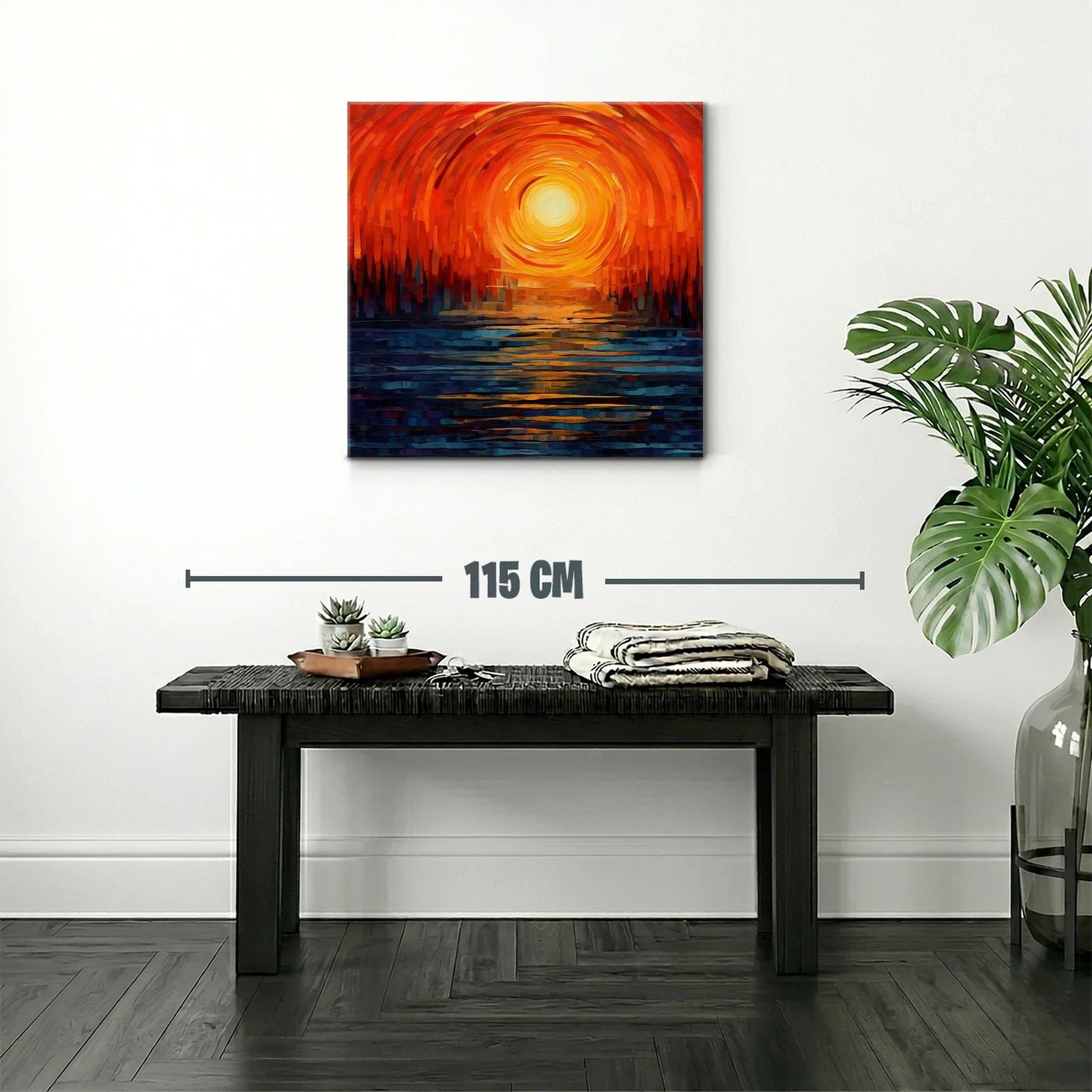 Cuadro abstracto con atardecer en tonos cálidos y contrastantes — miniatura 2