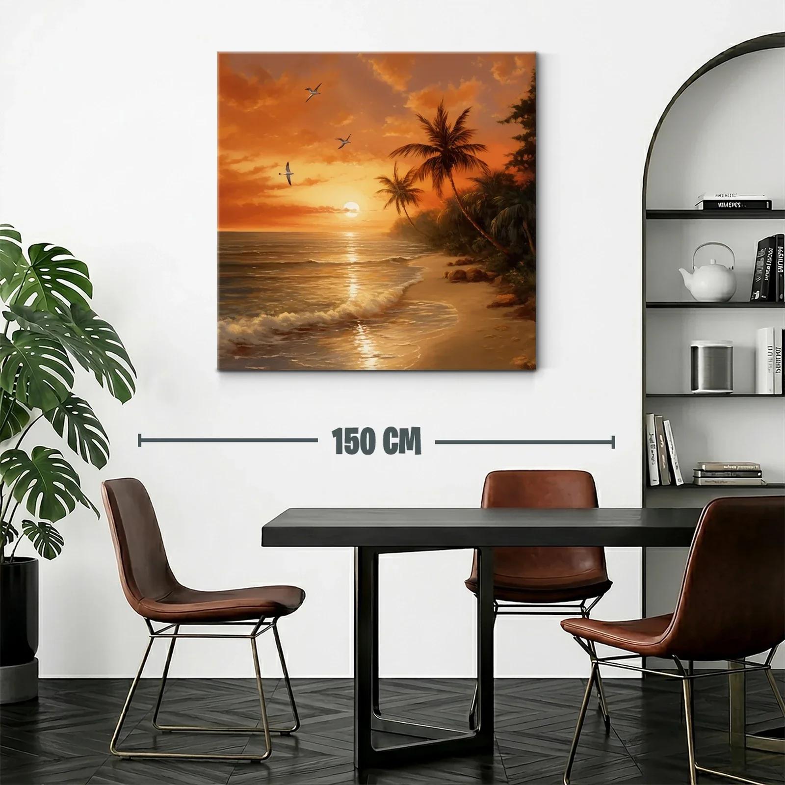 Atardecer tropical con palmeras y vuelo de aves sobre la playa — miniatura 2