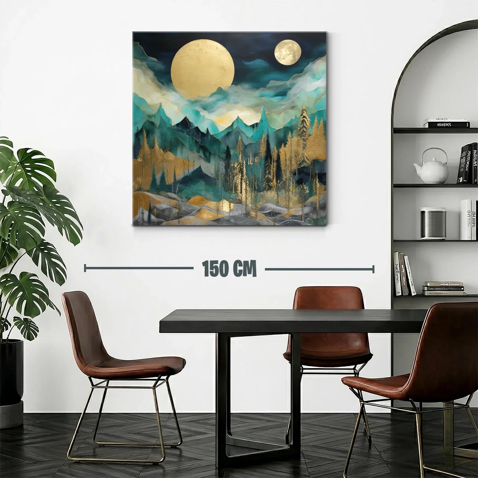 Paisaje nocturno con lunas doradas y montañas azules — miniatura 2