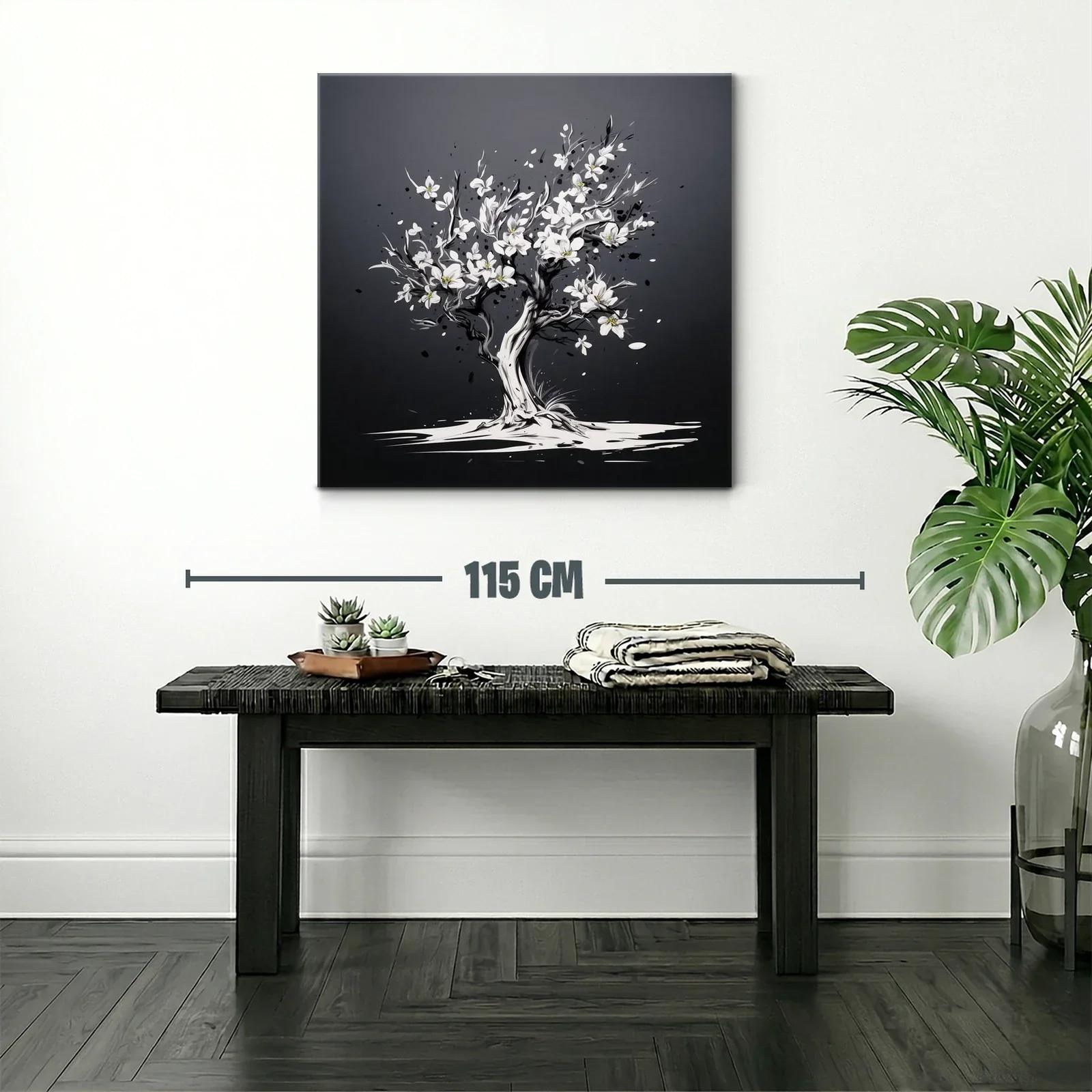 Árbol floreciente en tonos gris y blanco elegante — miniatura 2
