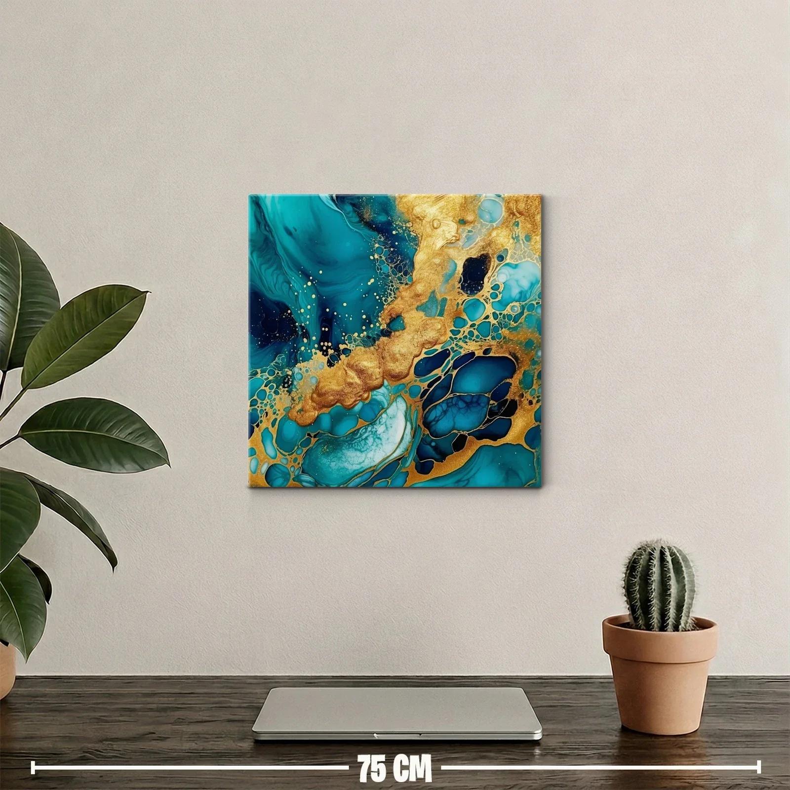 Arte abstracto en tonos azul y dorado vibrante — miniatura 2