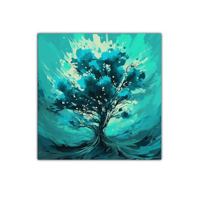 Árbol vibrante en tonos azul y turquesa para decorar
