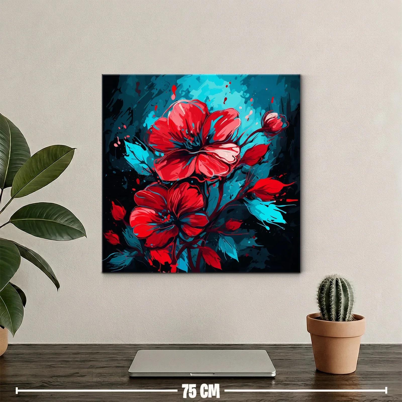 Flor roja vibrante sobre fondo azul intenso y negro — miniatura 2