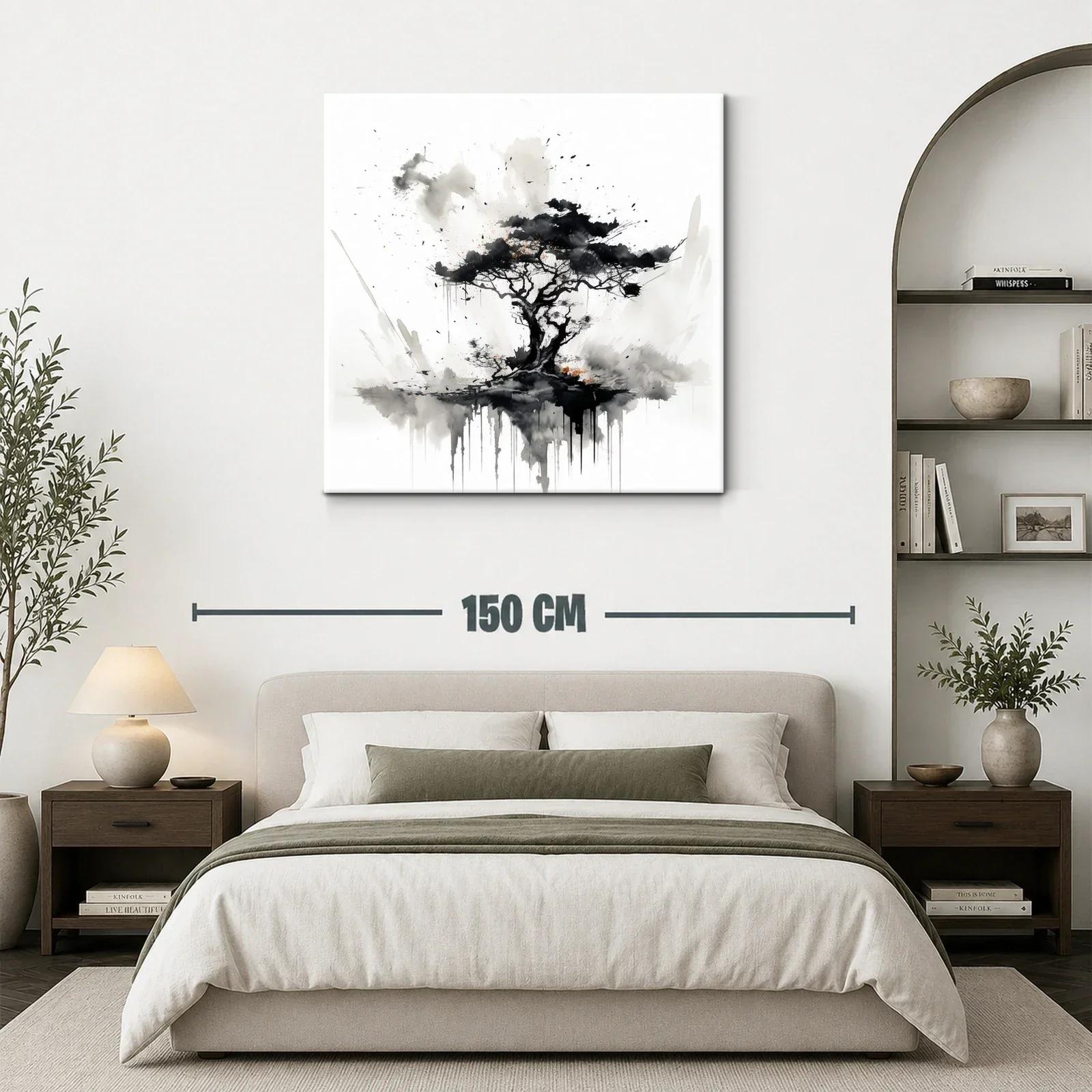 Árbol abstracto en tonos grises y negros con detalles naranjas — miniatura 3
