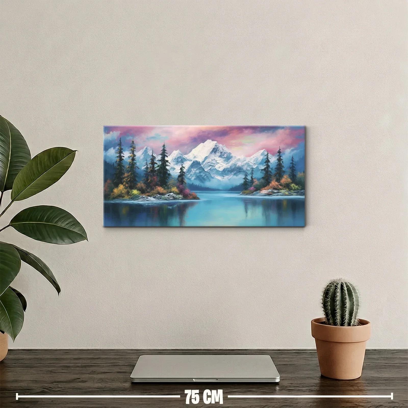 Cuadro montaña nevada con lago panorámico — miniatura 2