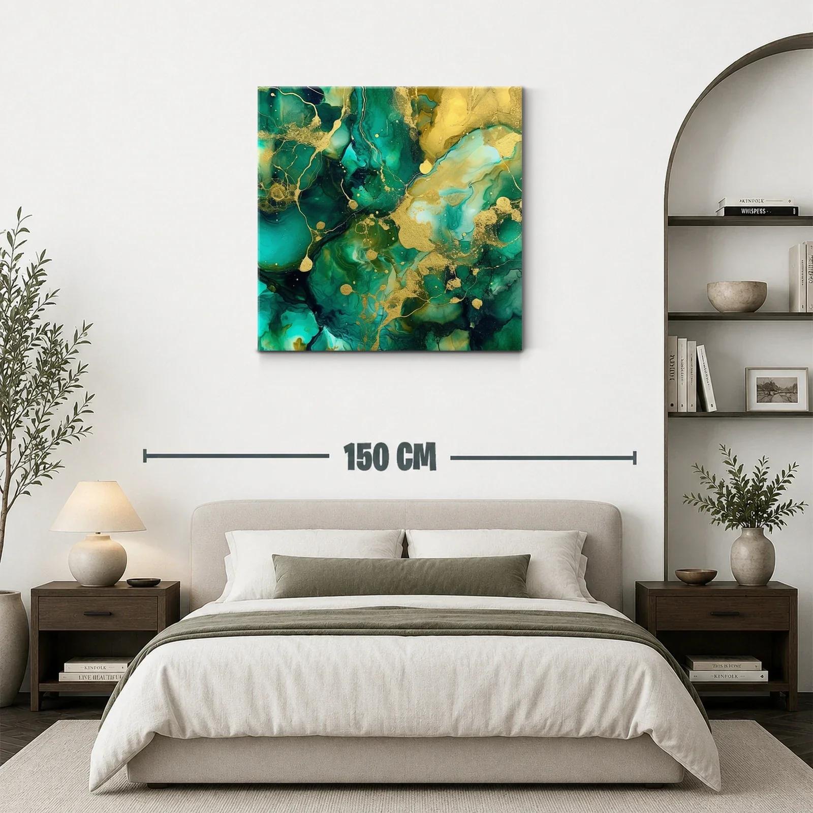 Cuadro abstracto en tonos verdes y dorados vibrantes — miniatura 3