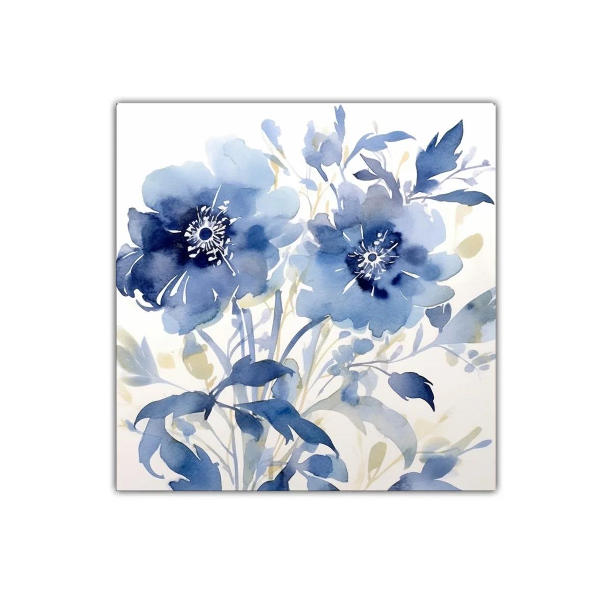 Cuadro decorativo ramo floral en tonalidades azules suaves