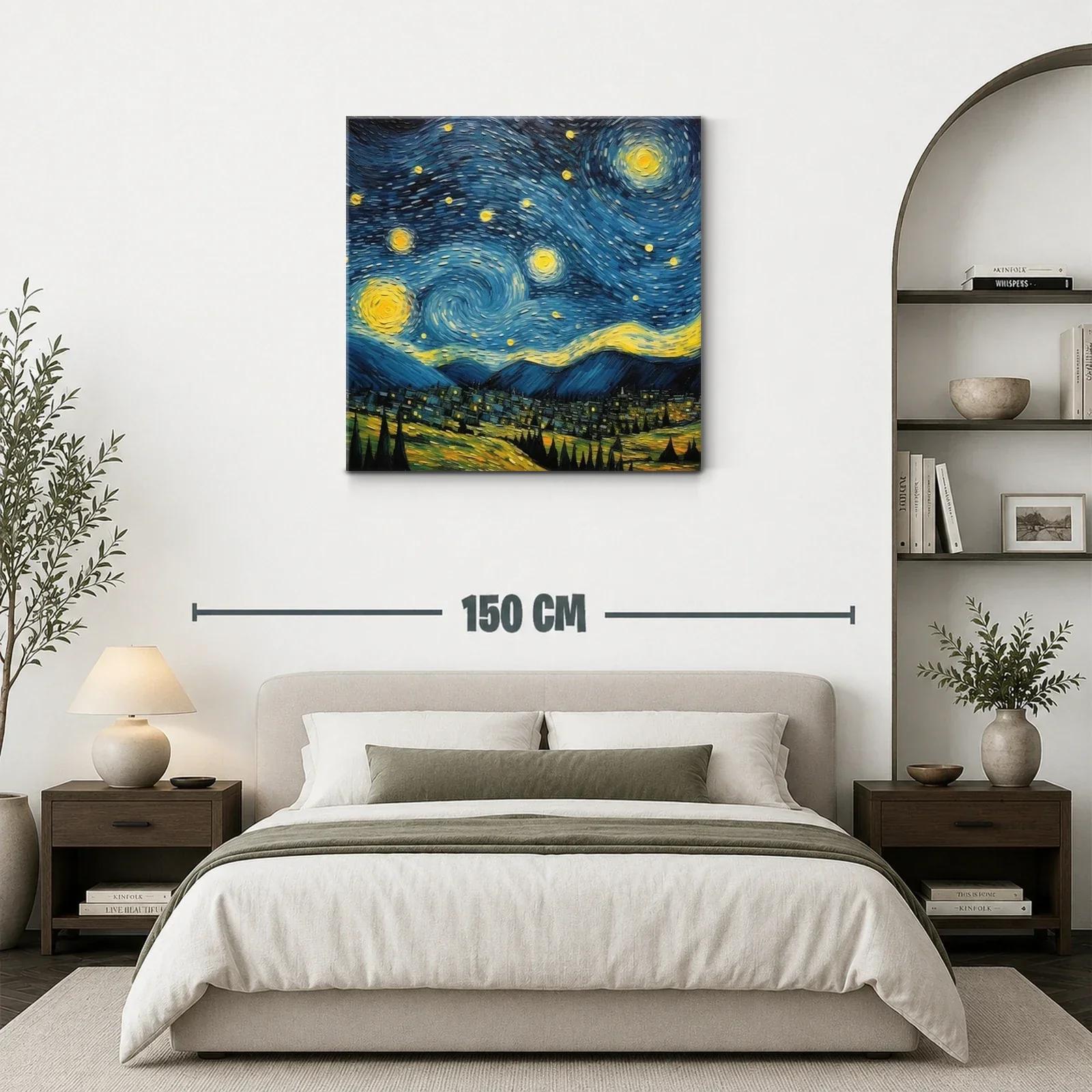 Cielo Nocturno Estrellado con Pueblo y Montañas — miniatura 3