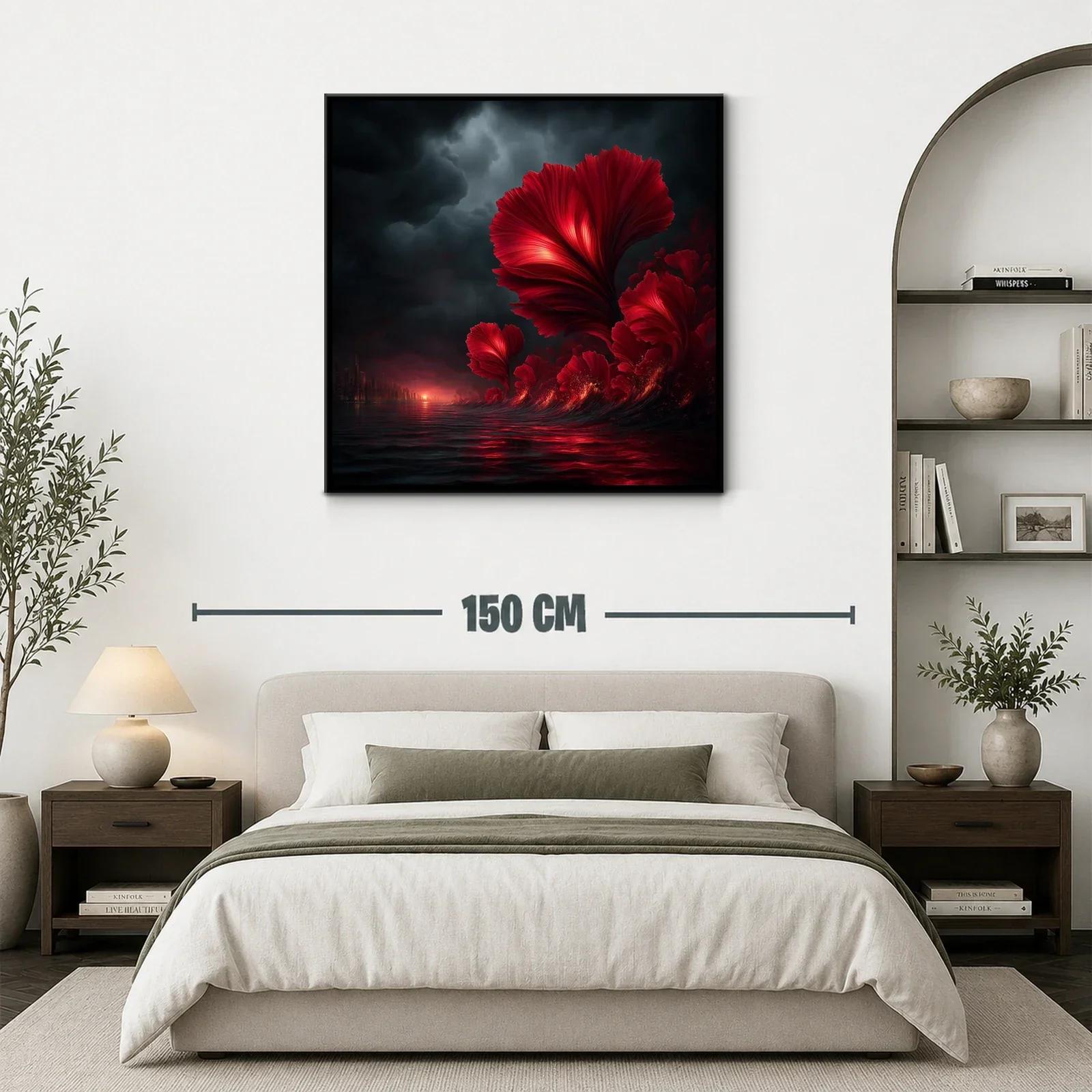 Flores rojas emergiendo de un mar oscuro al atardecer — miniatura 3