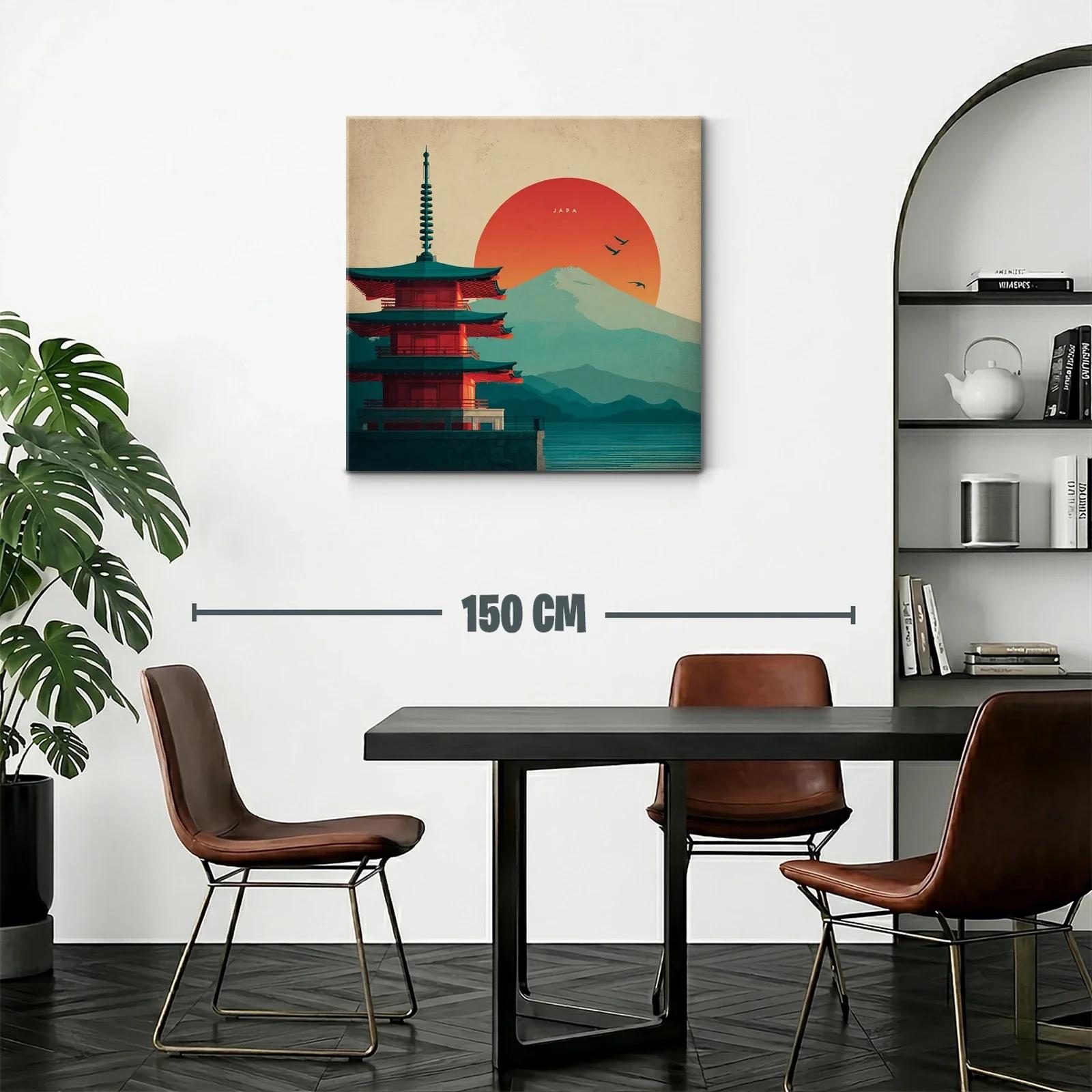 Paisaje japonés con pagoda y monte Fuji al atardecer — miniatura 2