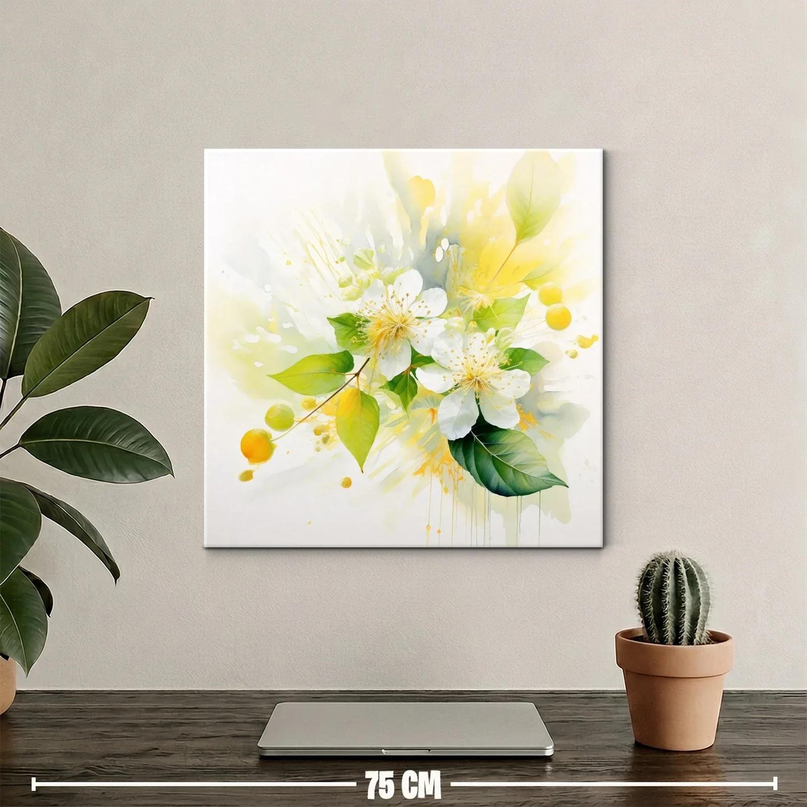 Flores blancas y hojas verdes con toques amarillos vibrantes — miniatura 2