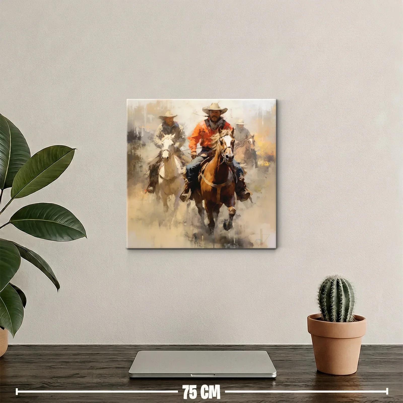 Cuadro con vaqueros montando a caballo en movimiento — miniatura 2