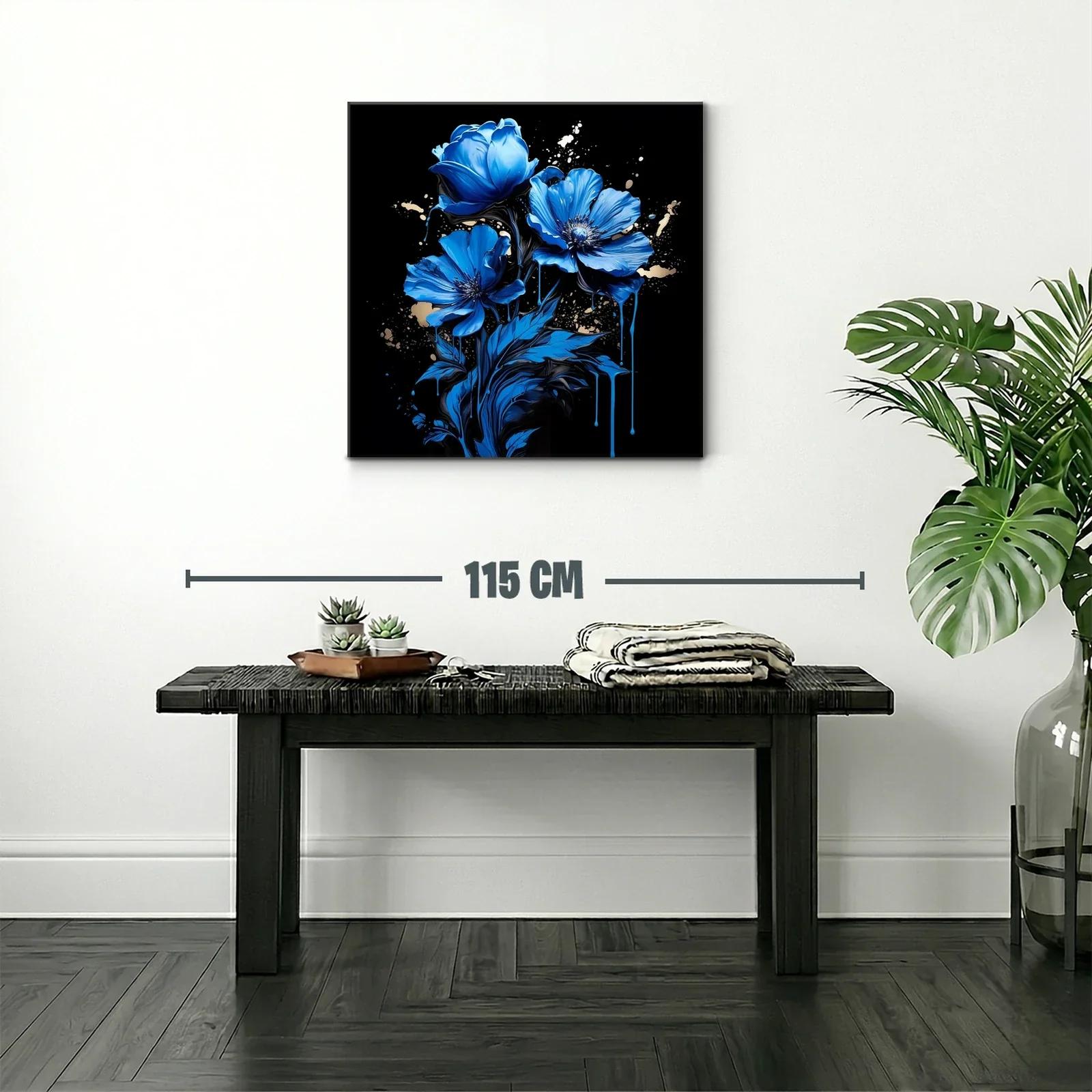 Flores azules vibrantes sobre fondo negro elegante — miniatura 2