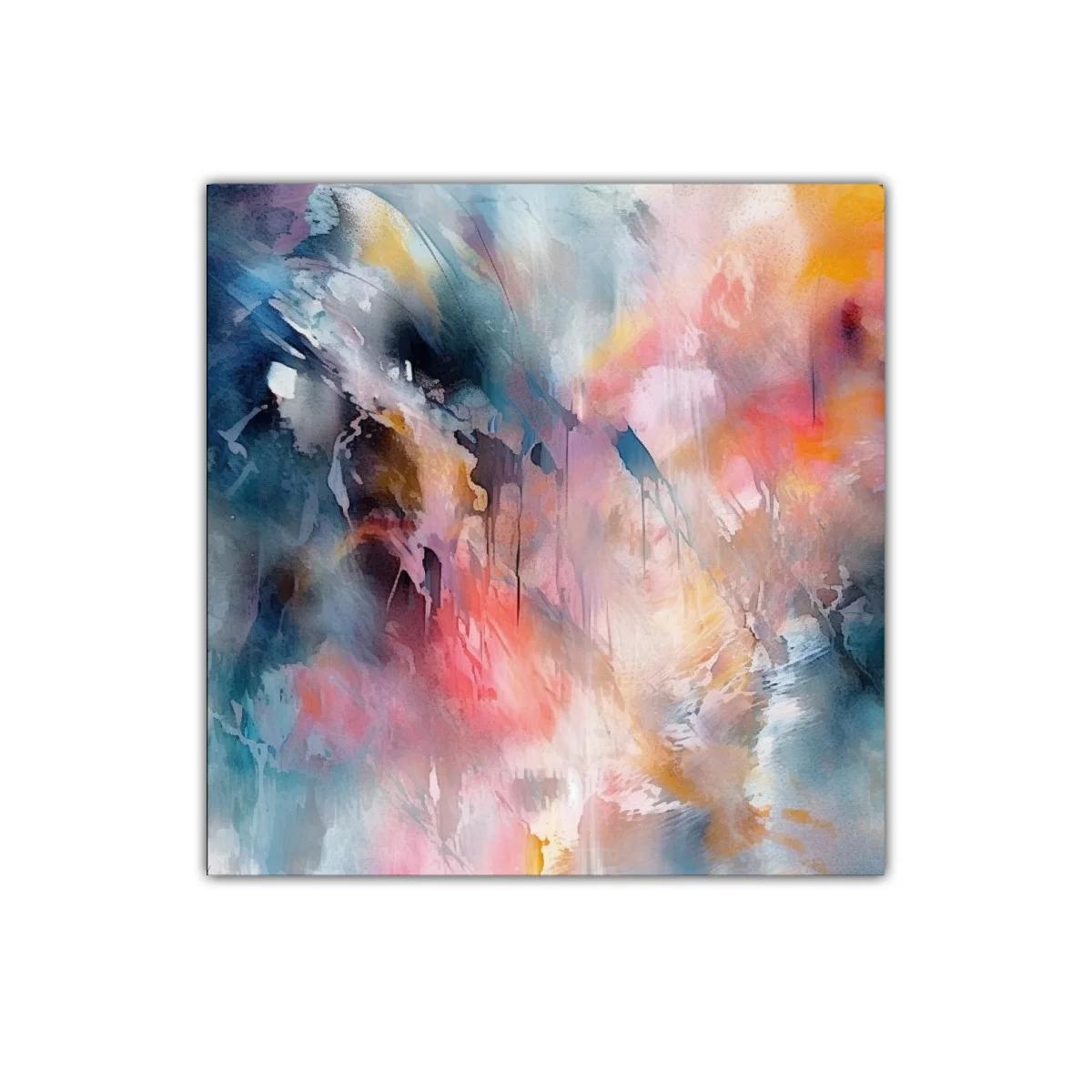 Cuadro abstracto con tonos cálidos y fríos vibrantes
