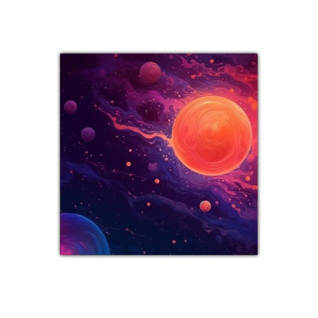 Cuadro cósmico con planetas vibrantes y energía galáctica