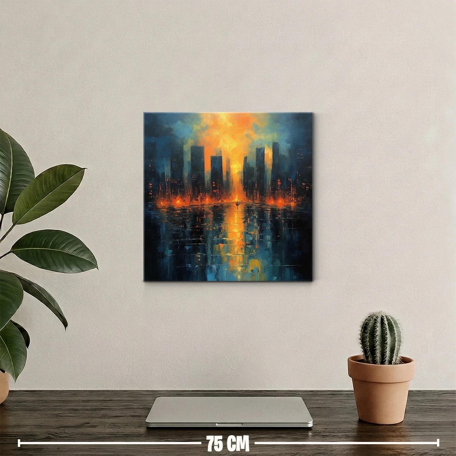 Atardecer vibrante sobre ciudad reflejada en agua — miniatura 2