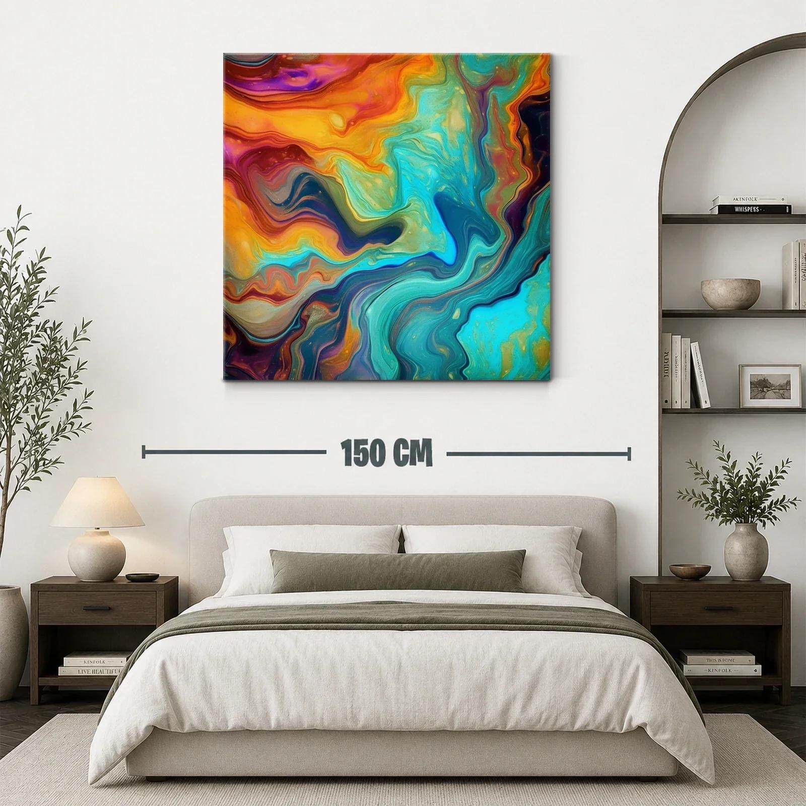 Composición abstracta con vibrantes tonos turquesa y cálidos anaranjados — miniatura 3