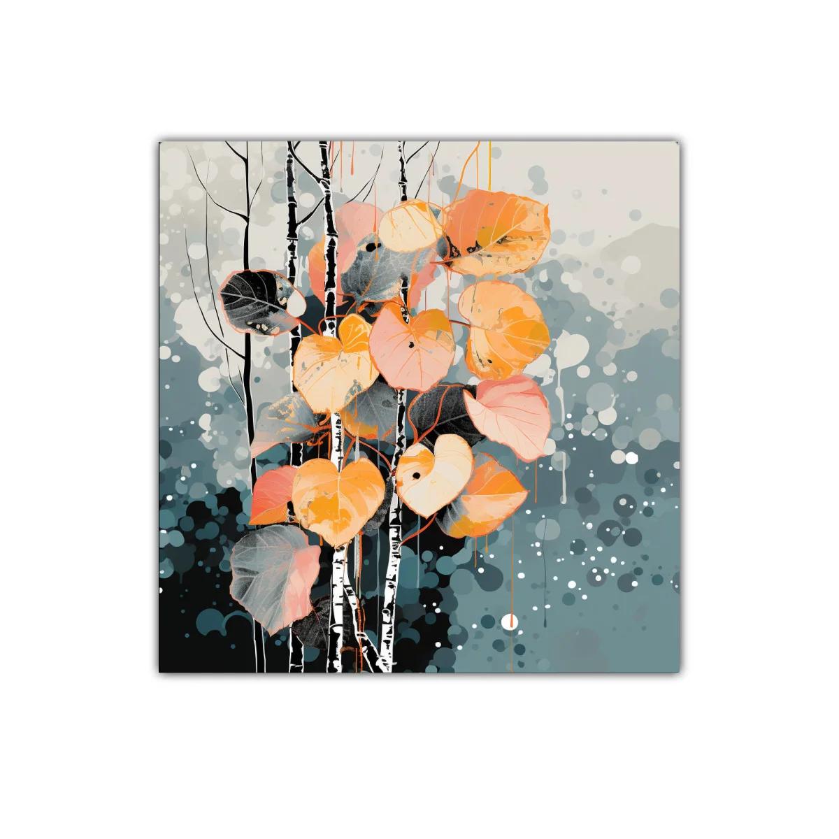 Cuadro decorativo hojas otoñales y árboles en tonos suaves
