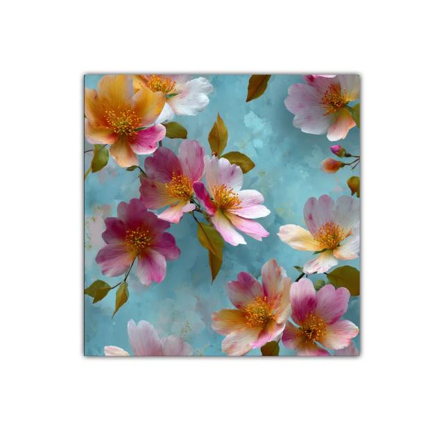 Cuadro floral vibrante con flores en tonos pastel