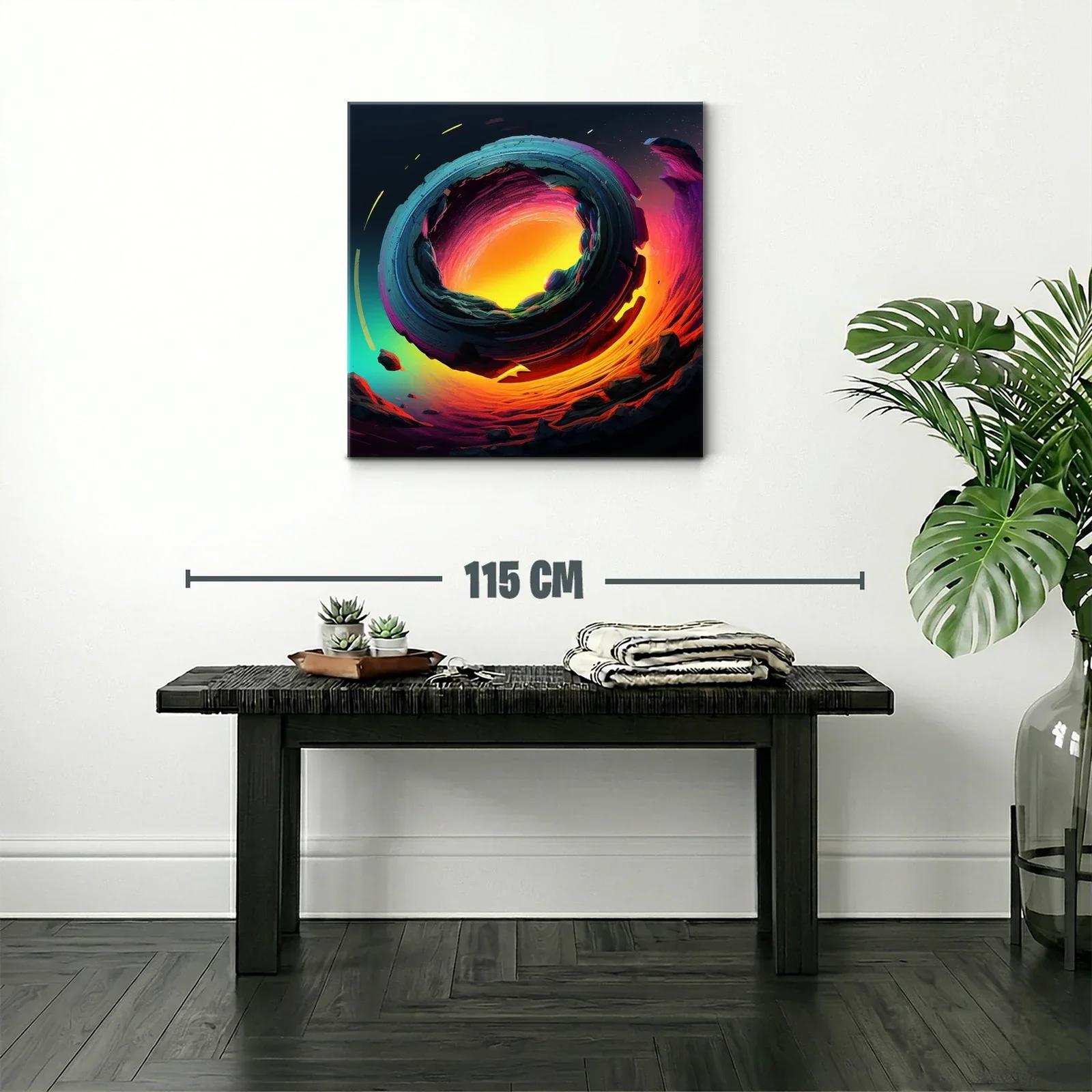 Cuadro abstracto con espiral de fuego y tonos vibrantes — miniatura 2