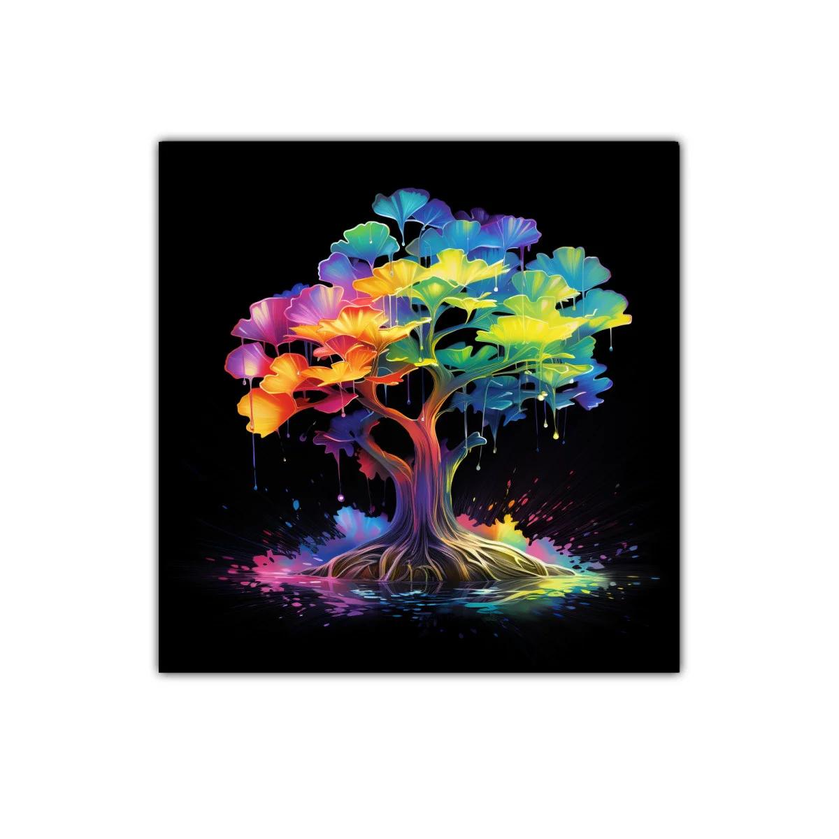 Árbol multicolor vibrante sobre fondo negro impactante — imagen principal