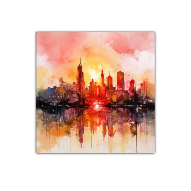 Atardecer vibrante sobre skyline urbano moderno