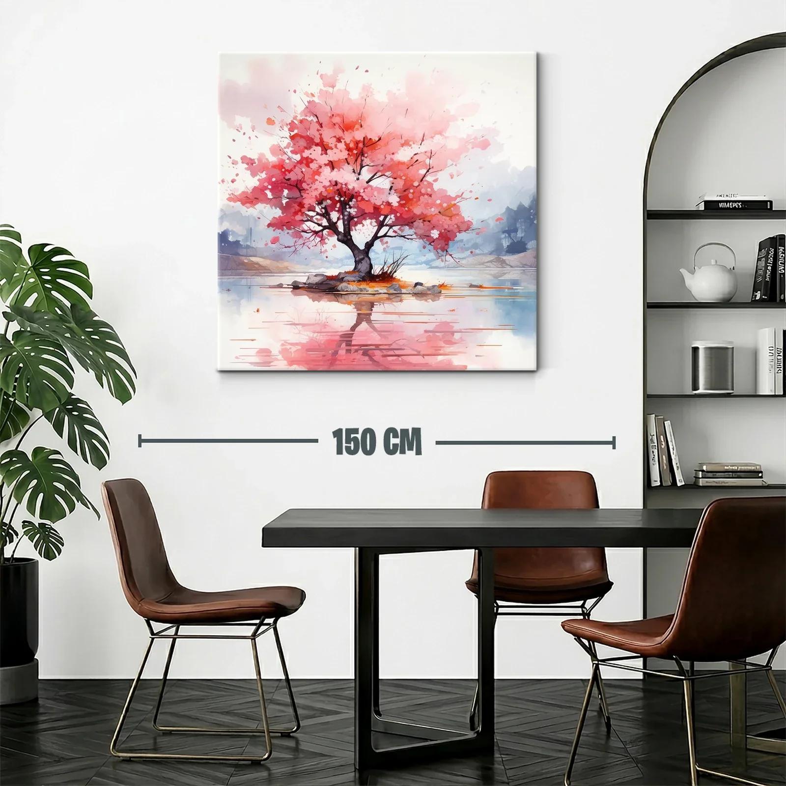 Árbol en flor rosa con reflejo en agua tranquila — miniatura 2