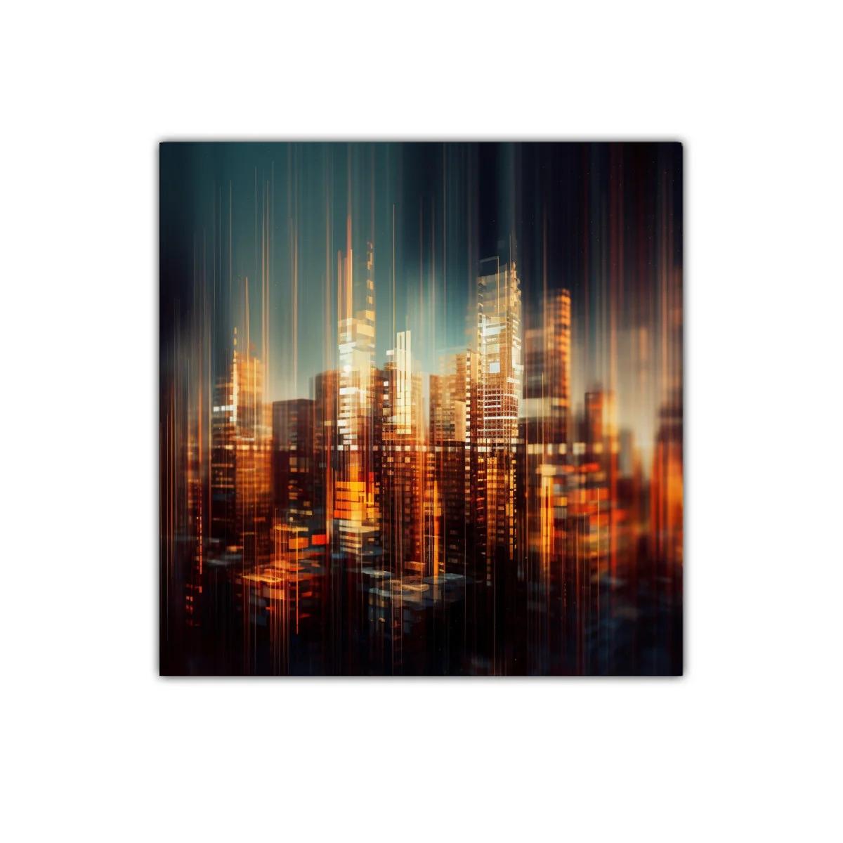 Ciudad luminosa abstracta con tonos cálidos y vibrantes — imagen principal