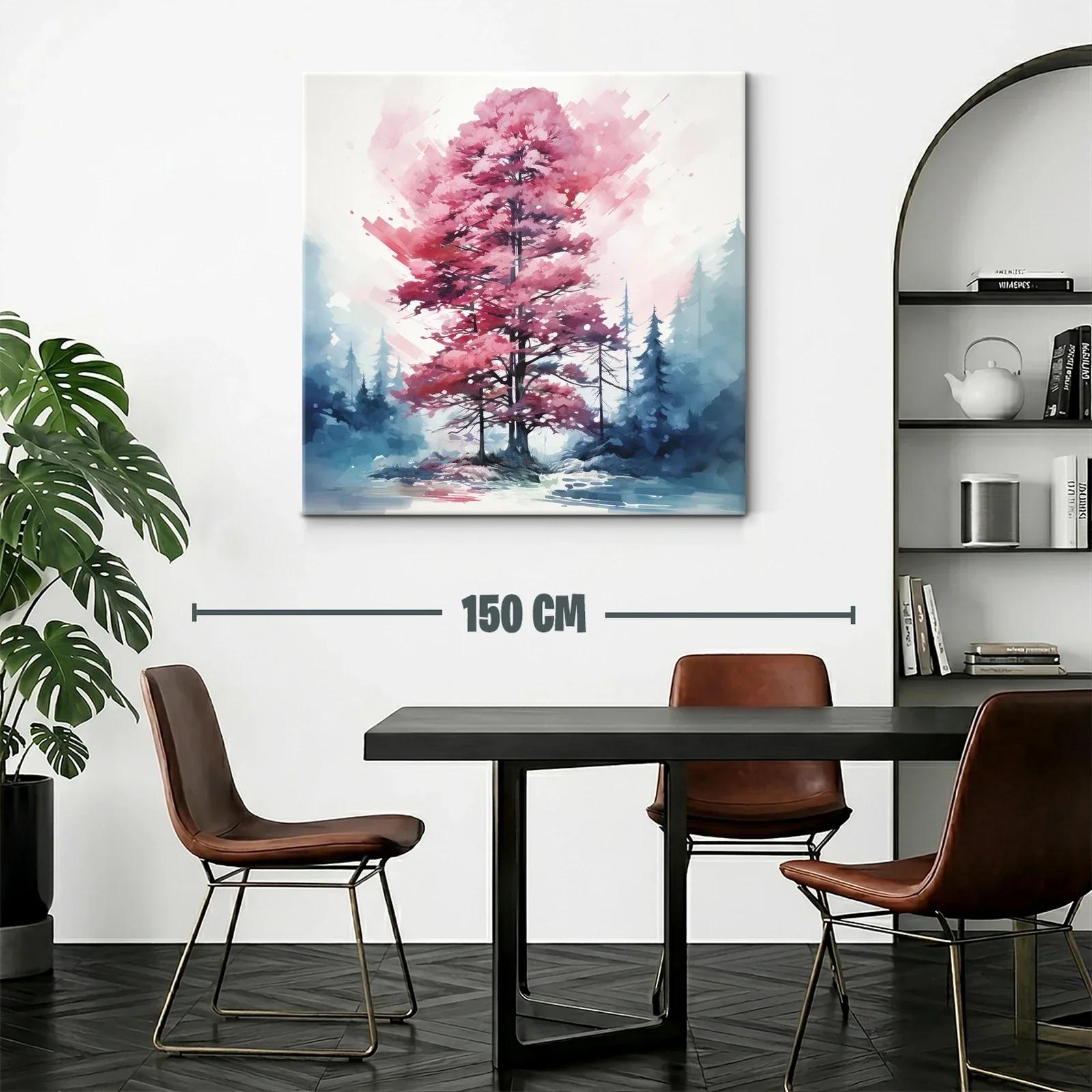 Árbol rosa en paisaje nevado con toque abstracto — miniatura 2