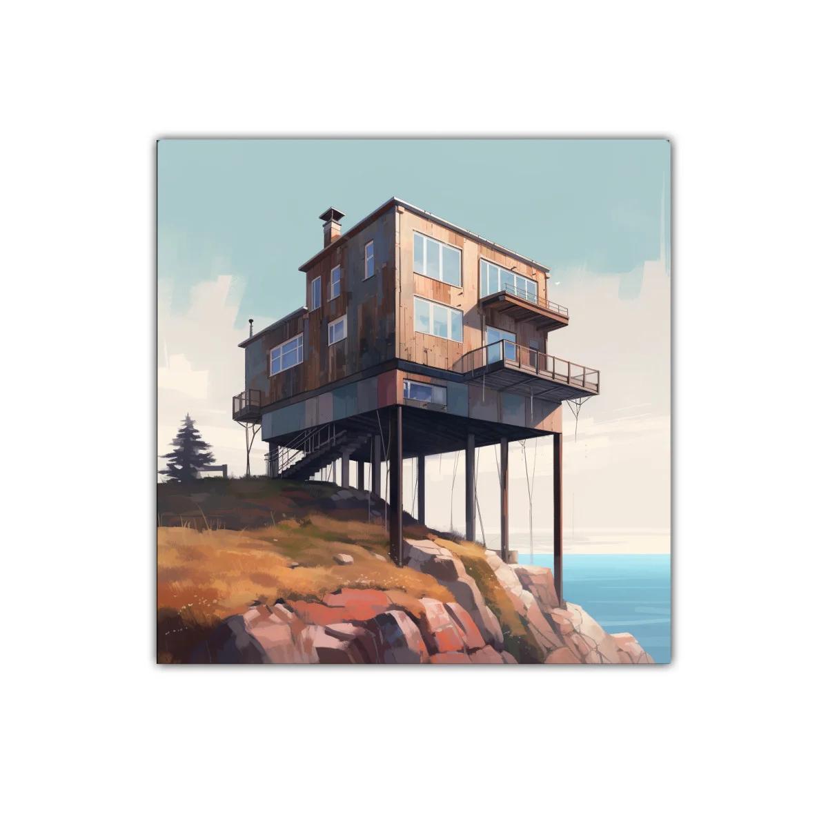 Casa sobre acantilado con vista al mar y cielo claro — imagen principal