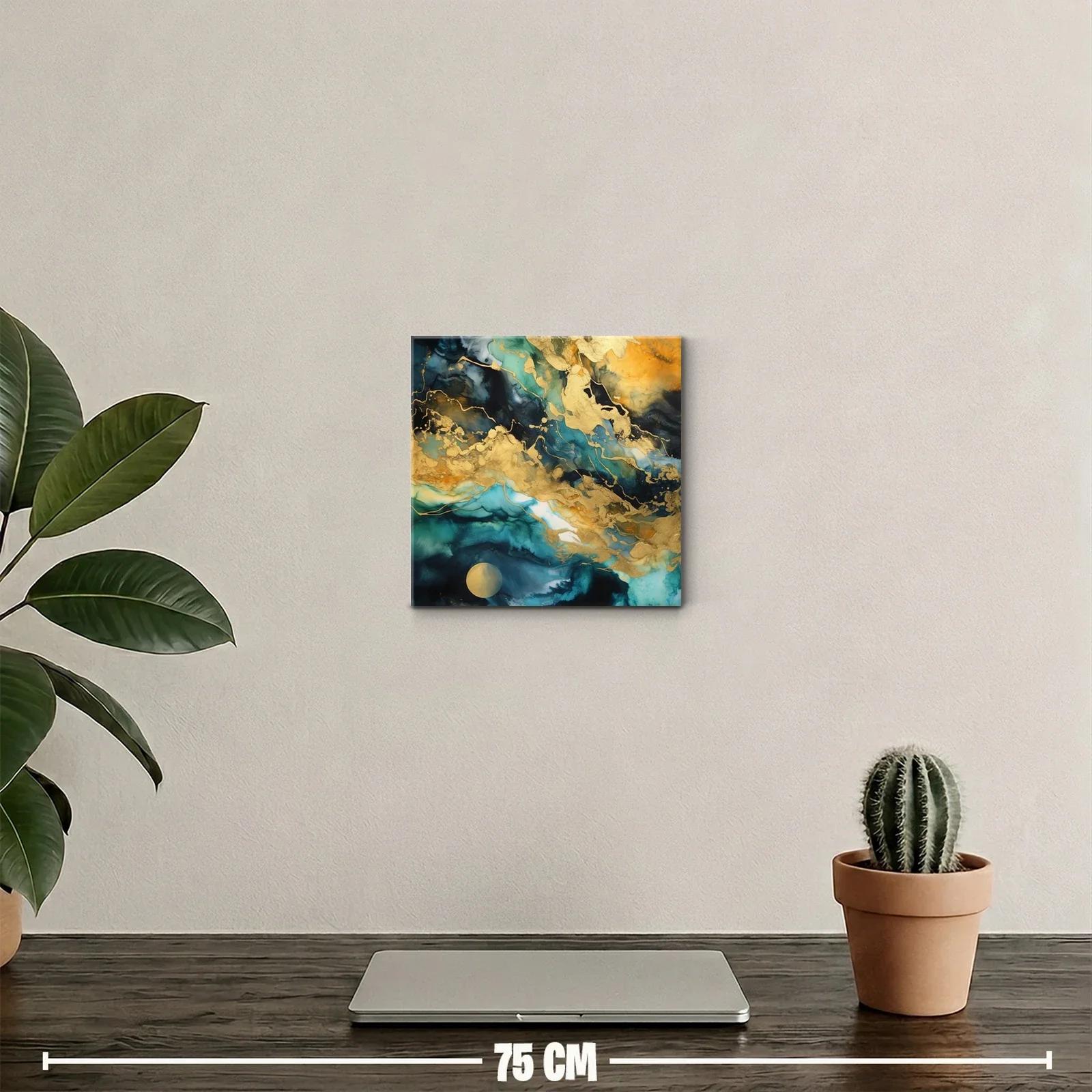 Cuadro abstracto con tonos dorados y azules intensos — miniatura 2