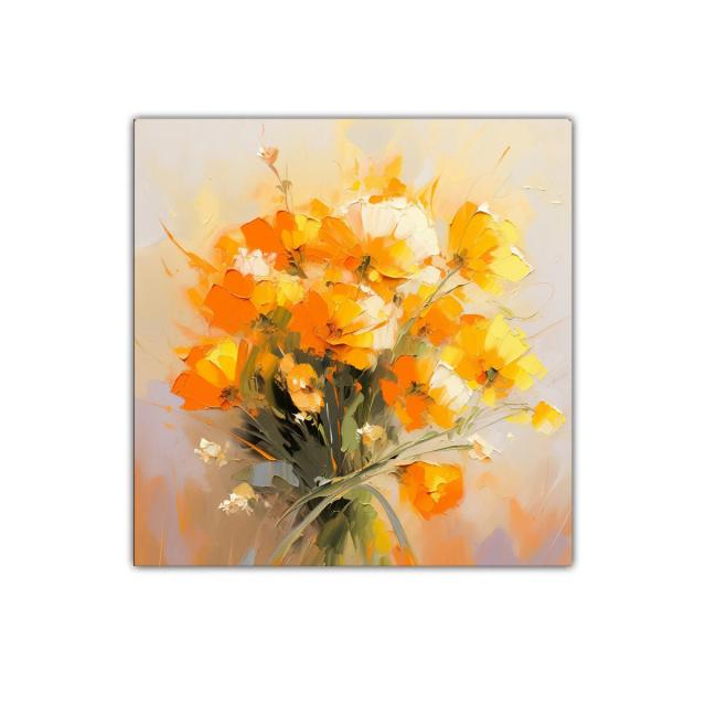 Cuadro floral vibrante en tonos naranja y amarillo