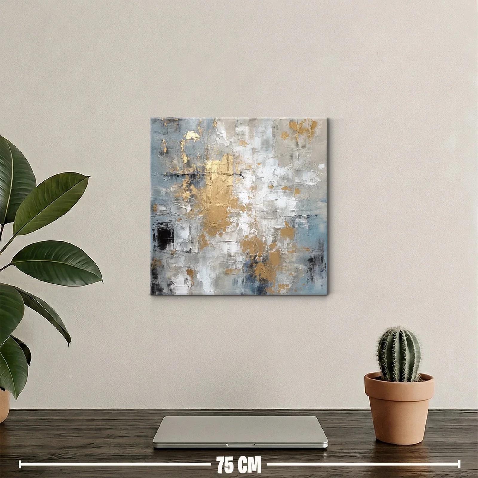 Cuadro abstracto con tonos dorados y grises moderno — miniatura 2