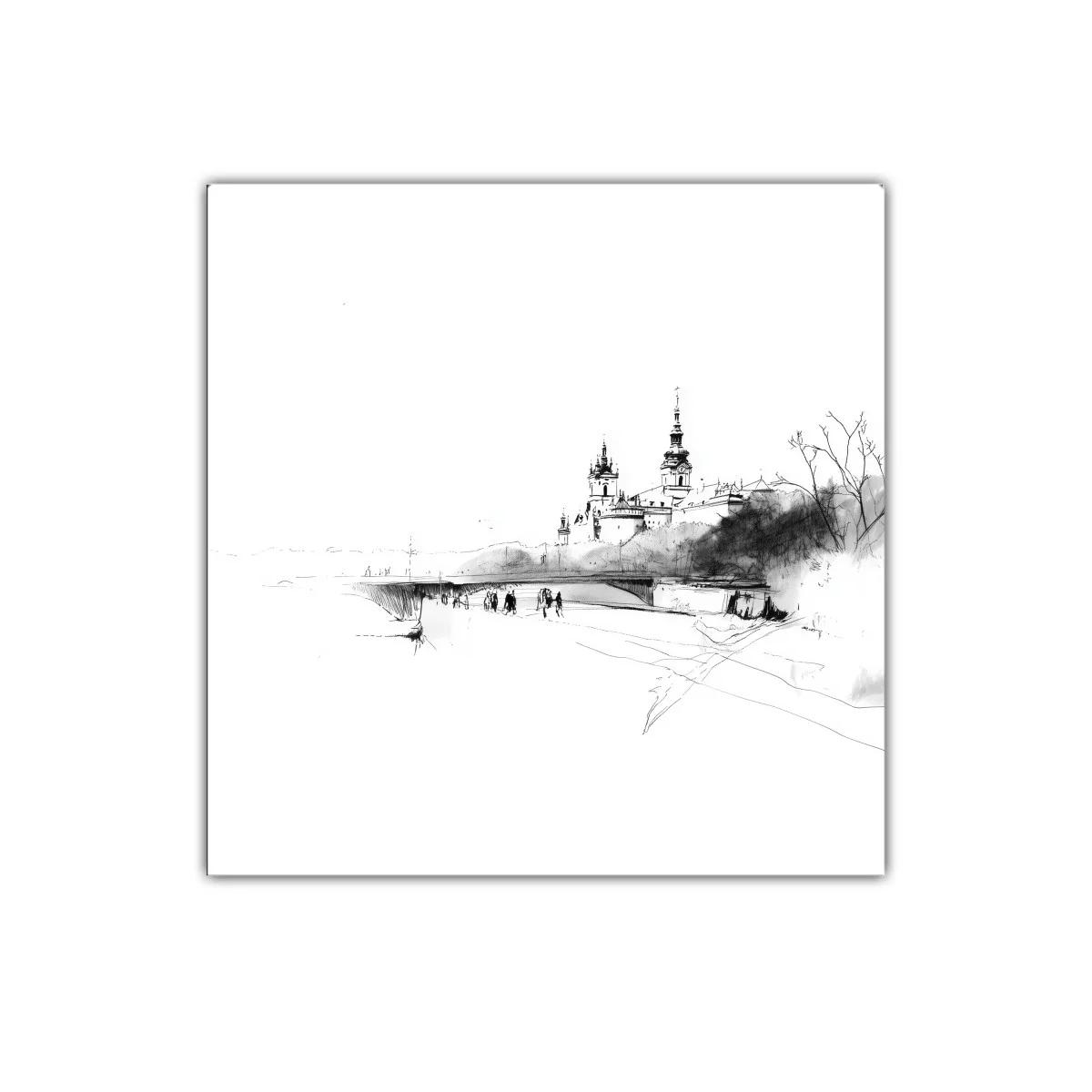 Paisaje urbano minimalista en tinta monocromática