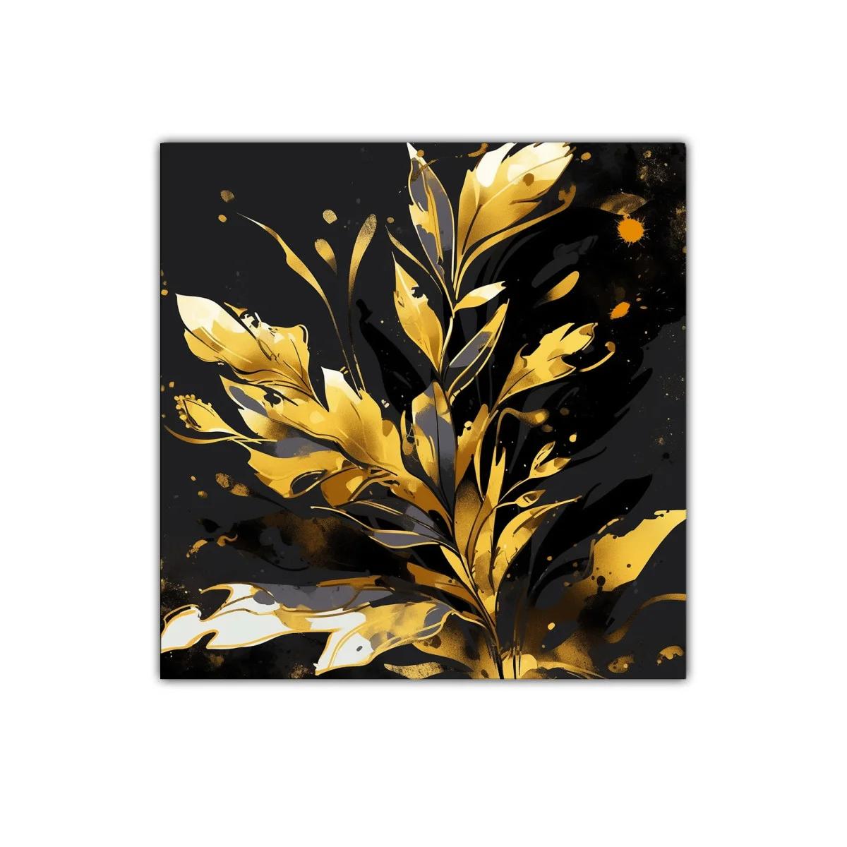 Elegante composición floral en dorado y negro vibrante