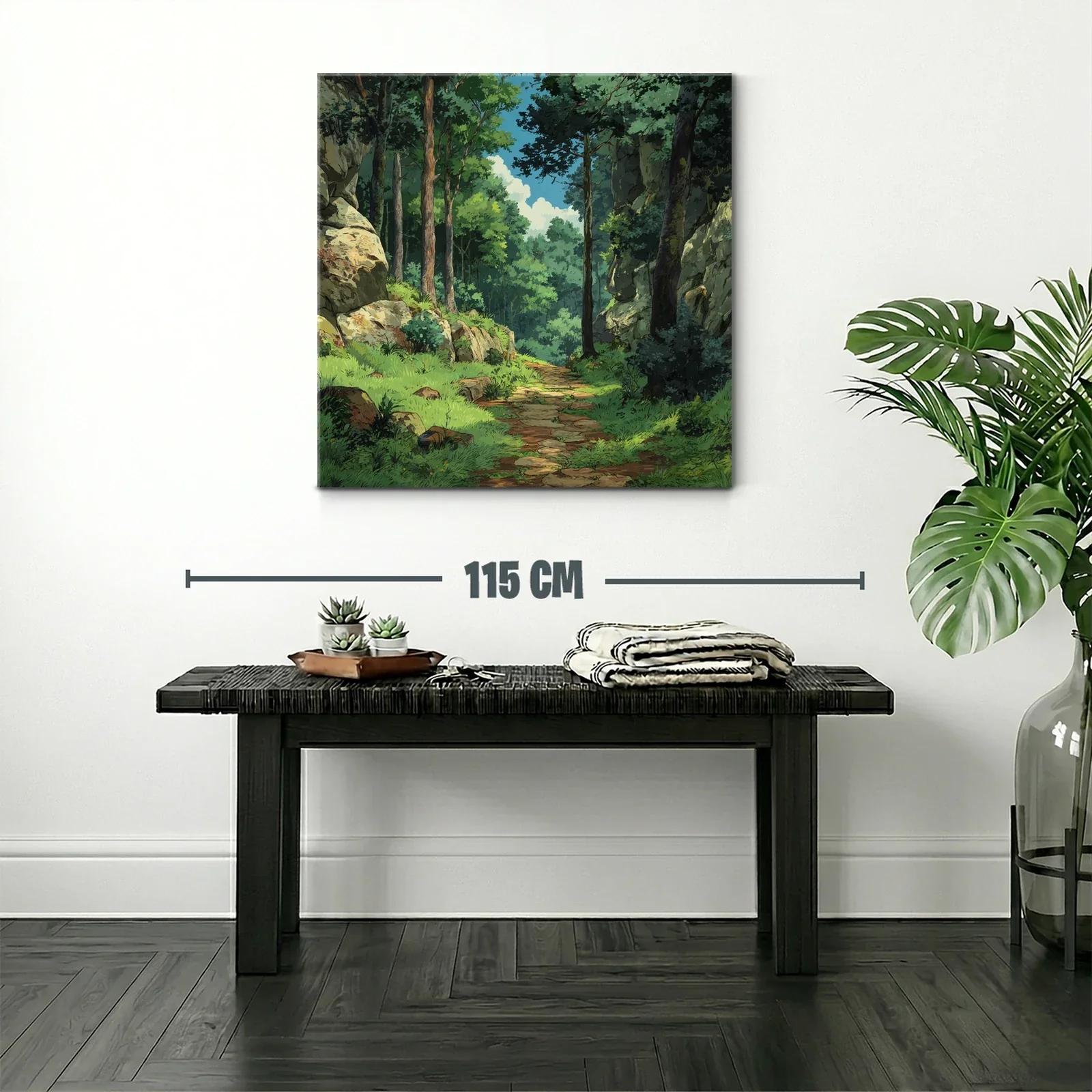 Camino entre árboles y rocas en bosque frondoso y tranquilo — miniatura 2