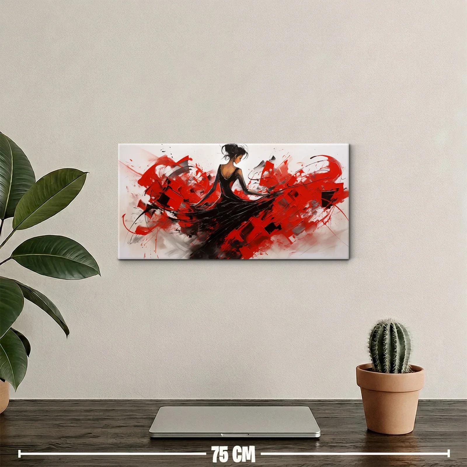 Cuadro bailarina con vestido negro y trazos rojos — miniatura 2