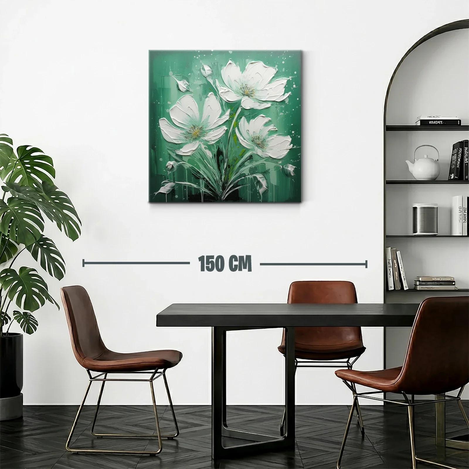 Cuadro con delicadas flores blancas en fondo verde — miniatura 2