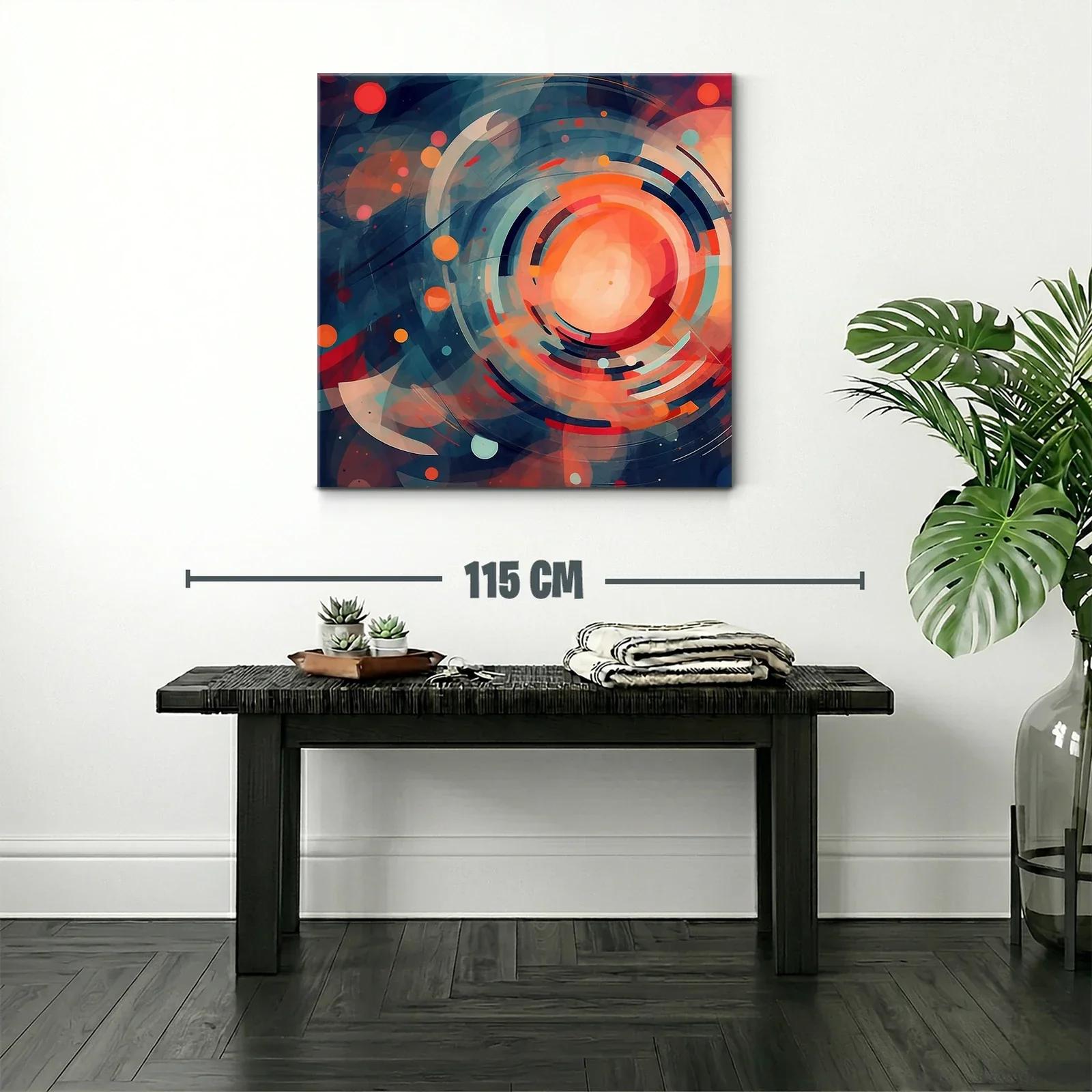 Cuadro abstracto con formas circulares y tonos cálidos y fríos — miniatura 2