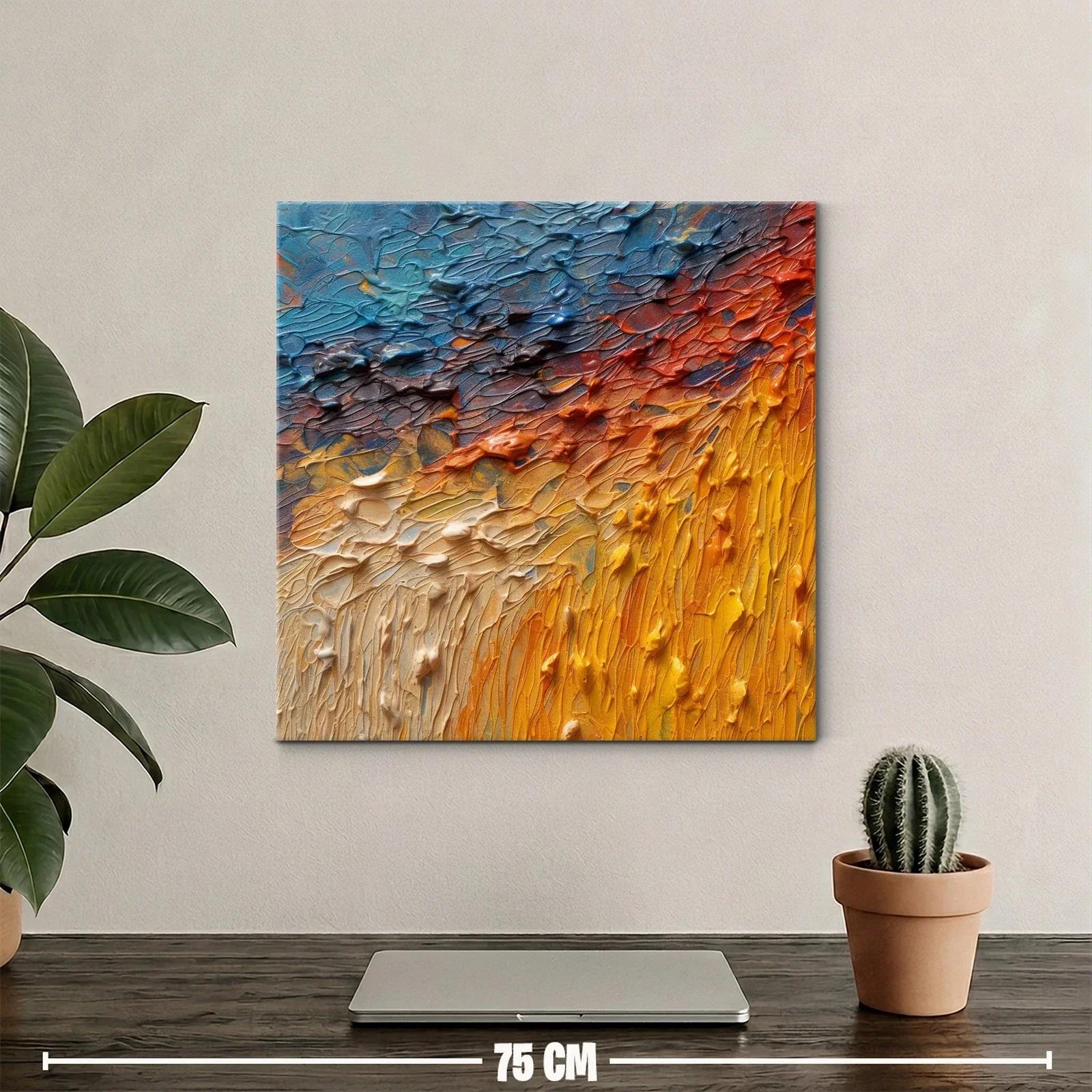 Cuadro Abstracto con Texturas en Tonos Cálidos y Fríos — miniatura 2