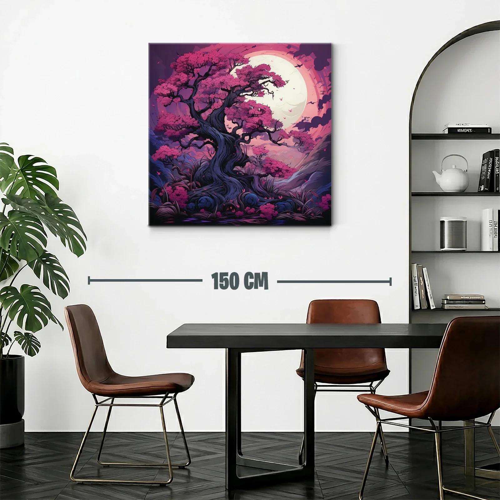 Árbol floreciente bajo luna llena en tonos vibrantes — miniatura 2
