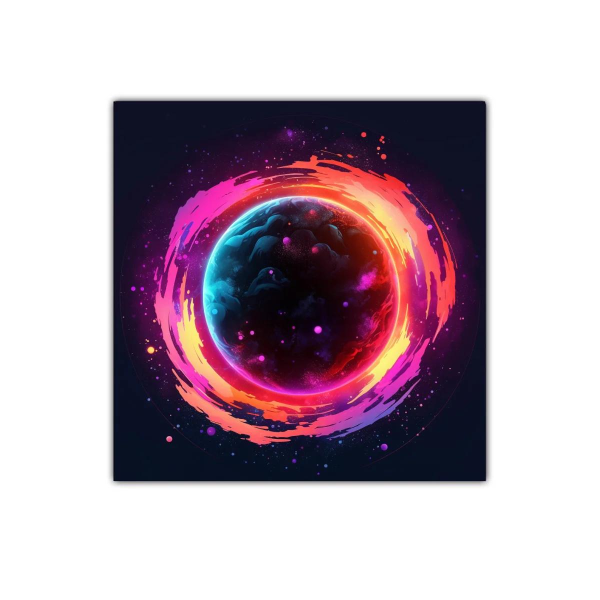 Cuadro vibrante de planeta con halo de colores intensos — imagen principal